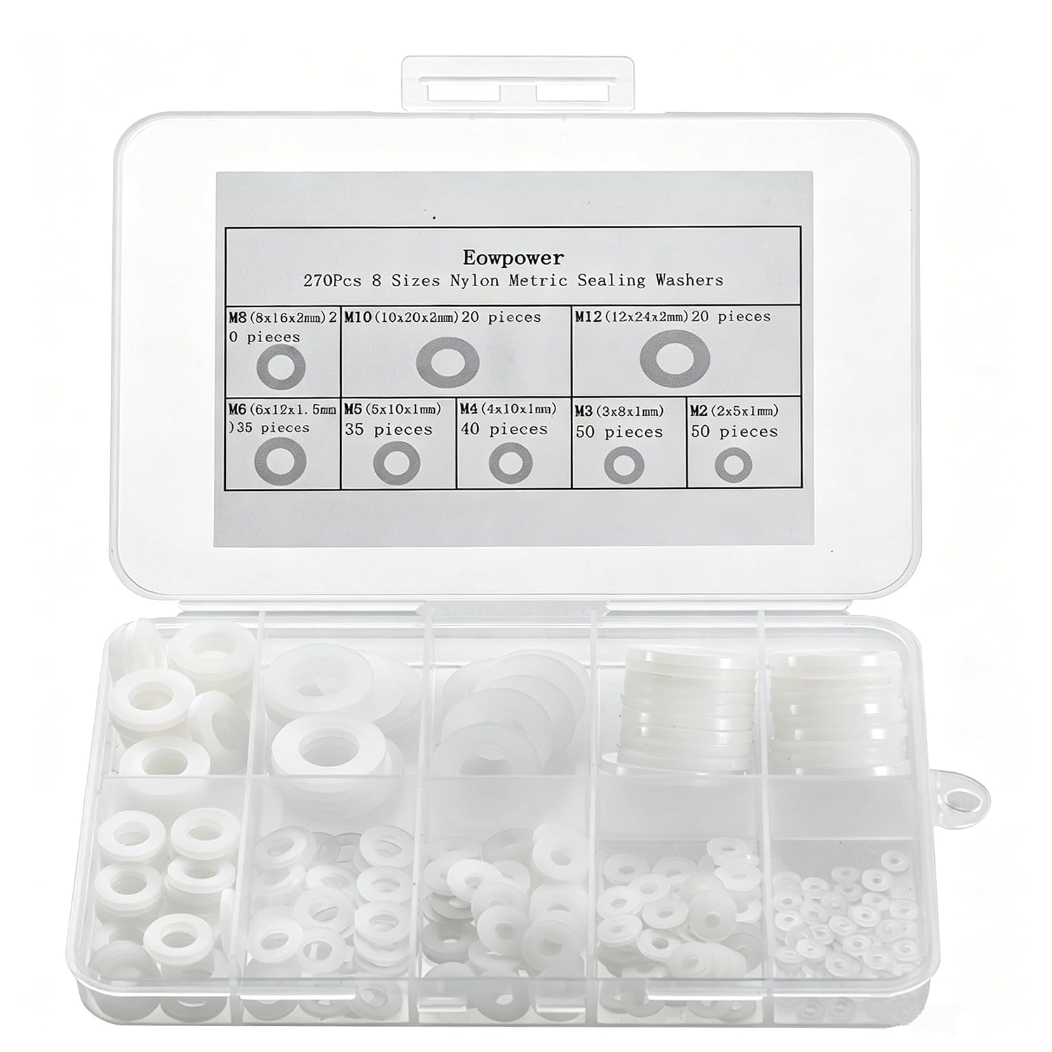 270 Pieces 8 Sizes Nylon Metric Sealing Washers Assortment Set