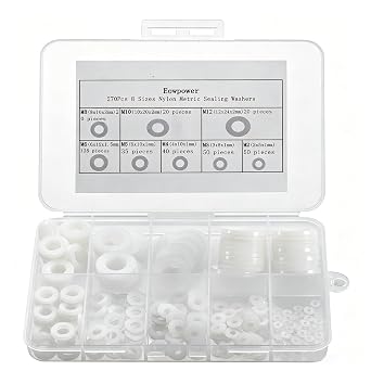270 Pieces 8 Sizes Nylon Metric Sealing Washers Assortment Set | for Mechanical and Electrical Use M2 M3 M4 M5 M6 M8 M10 M12 Screw and Bolt, Nylon PA66 Insulating