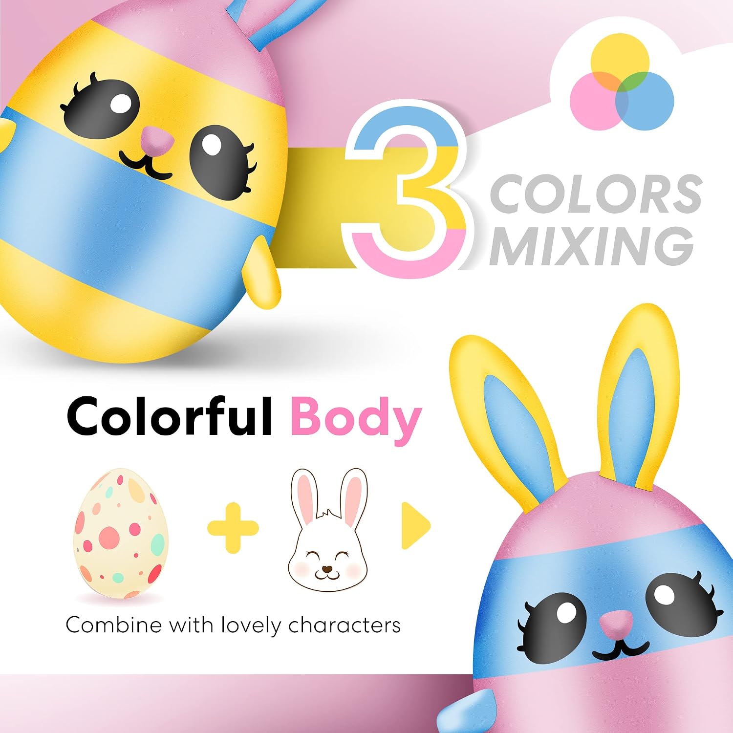 VIVOHOME 4ft Height Multicolored Inflatable 2 Easter Bunny Pastel Rabbit Eggs with Flower Field Built-in LED Lights Blow up Outdoor Lawn Yard Decoration