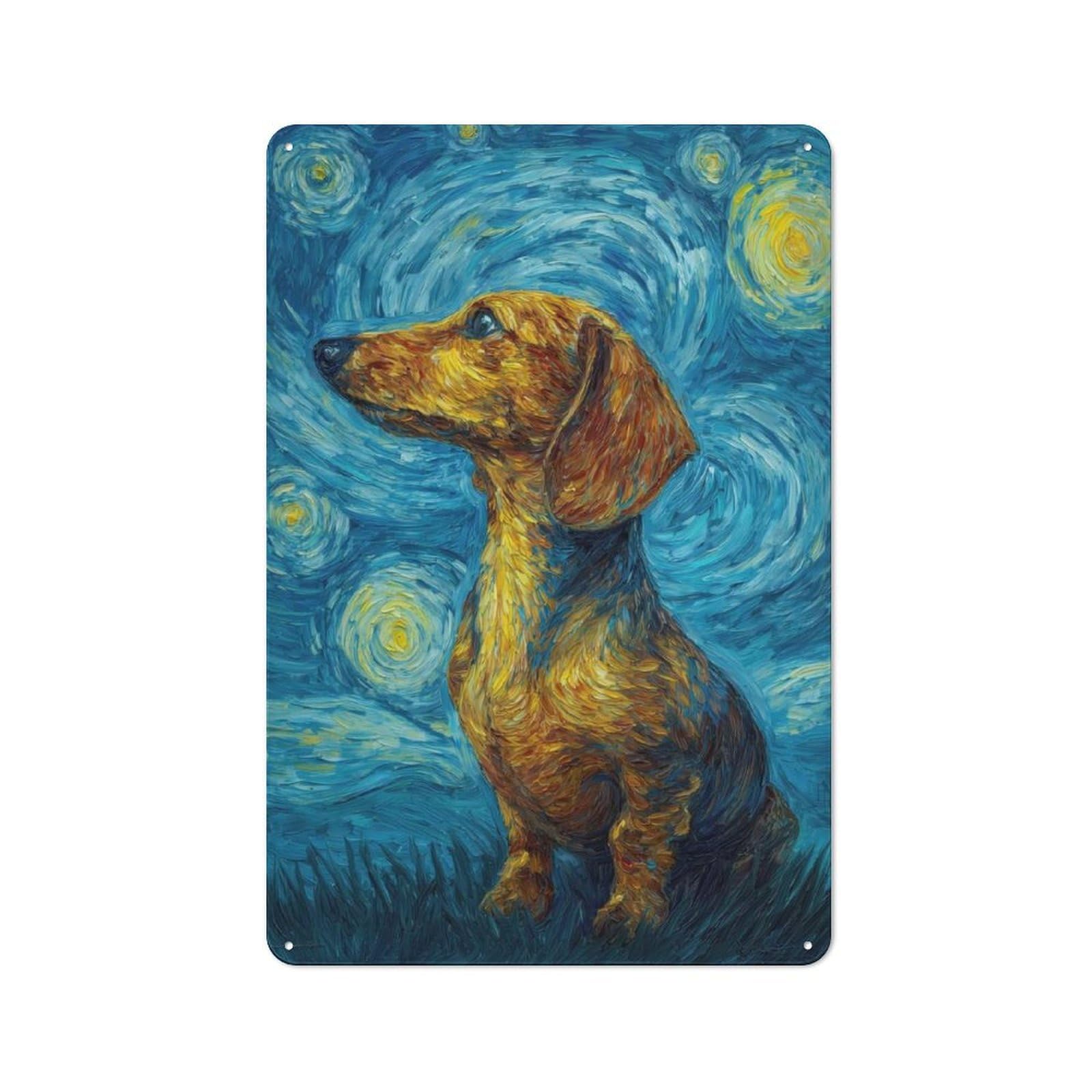 Dachshund in Starry Night Style Printed Metal Sign 30x20cm for Café Or Home Bar, for Kitchen And Home Bar Decor, for Cafés, Pubs And Restaurants