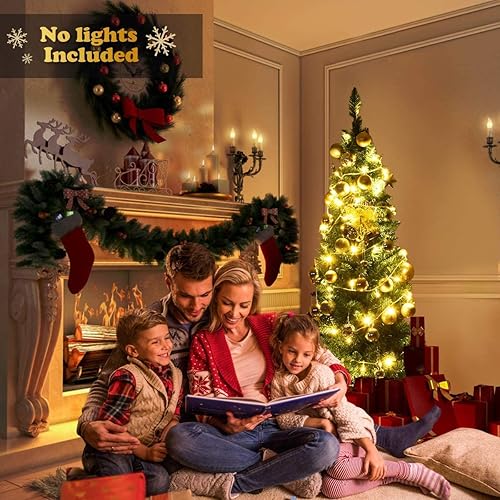 Miniatura 3 de HAPPYGRILL Árbol de Navidad de 6 pies de lápiz, delgado, para decoración del hogar, al aire libre, árbol de Navidad artificial sin iluminación con