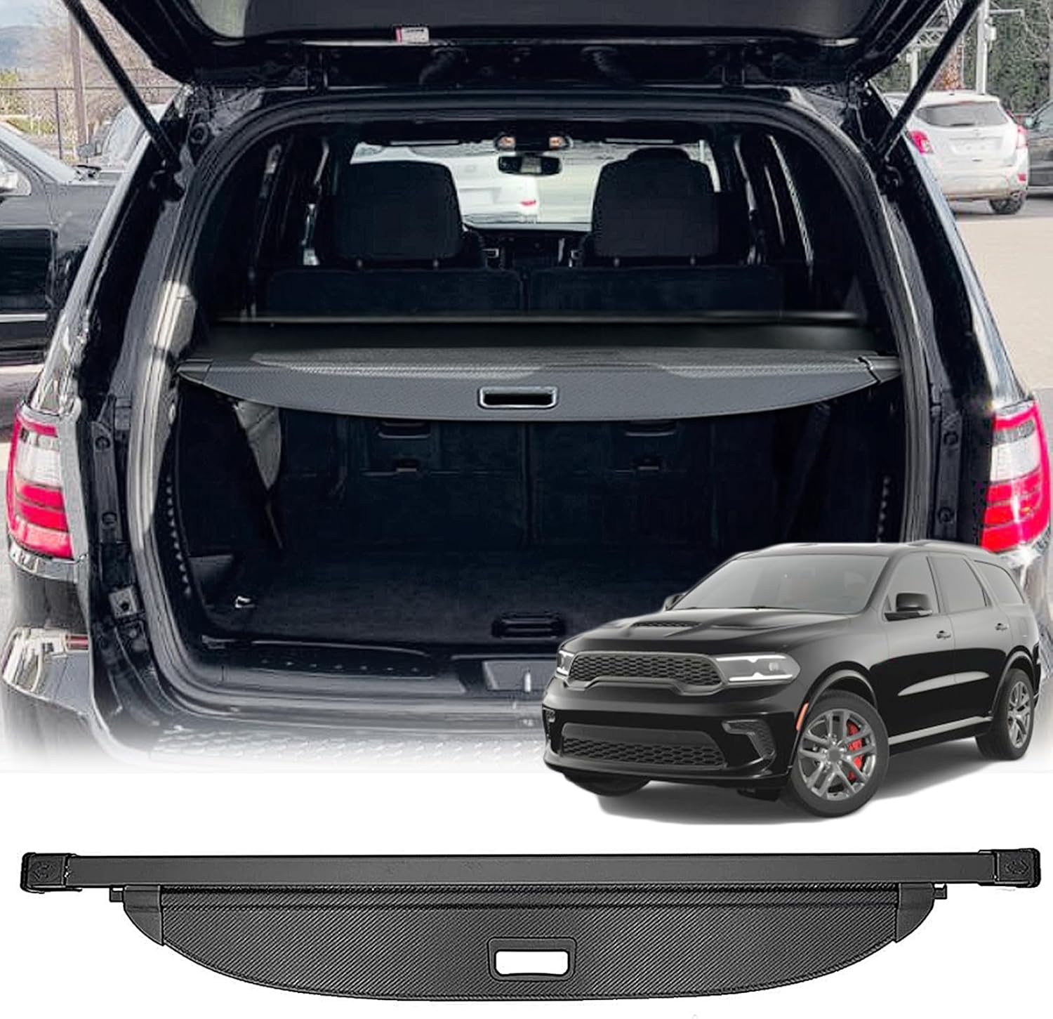 Cargo Cover Compatible with 2011-2025 2026 Dodge Durango Accessories(Fit Both 2nd & 3rd Row Grooves),Carbon Fiber Look Retractable Trunk Cover Security Shade Cover for Durango Accessories