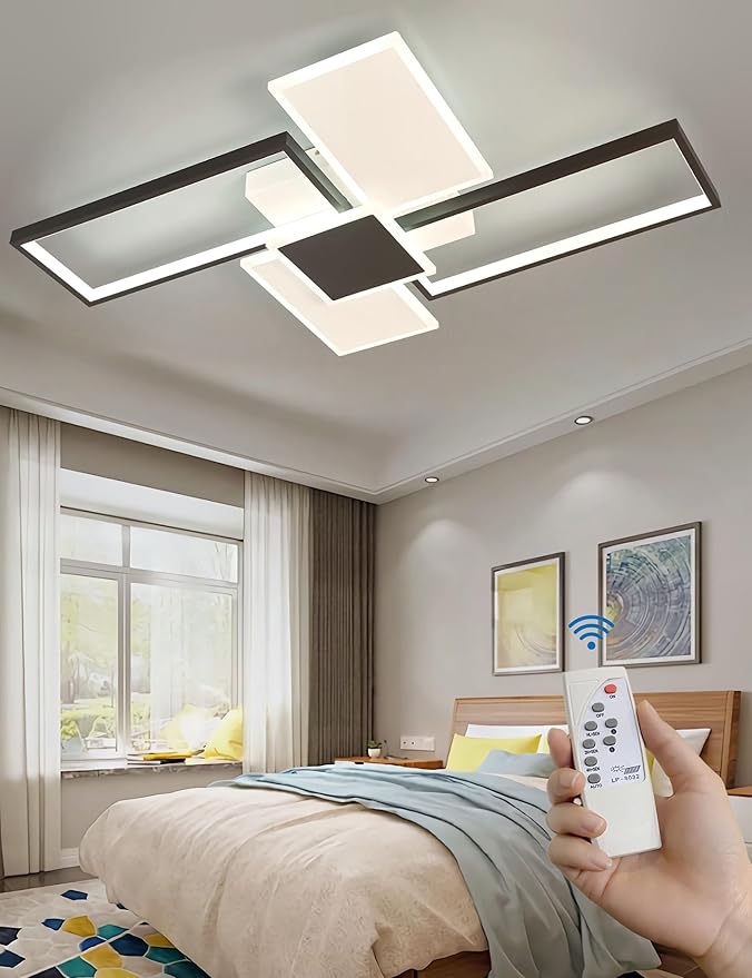 SSHIRUYI dimbare LED plafondlamp Eenvoudige plafondlampen voor inbouwmontage met afstandsbediening Vierkante acryl lamp met eenvoudig ontwerp voor eetkamer woonkamer keuken en slaapk (Zwart) photo 3