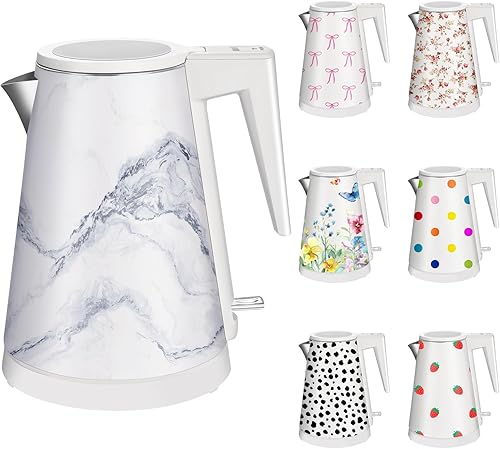 Miniatura 10 de Caldera de agua interior de acero inoxidable de doble pared de 1.2 L, inalámbrica, 1000 W de ebullición rápida con luz LED, cafetera y tetera