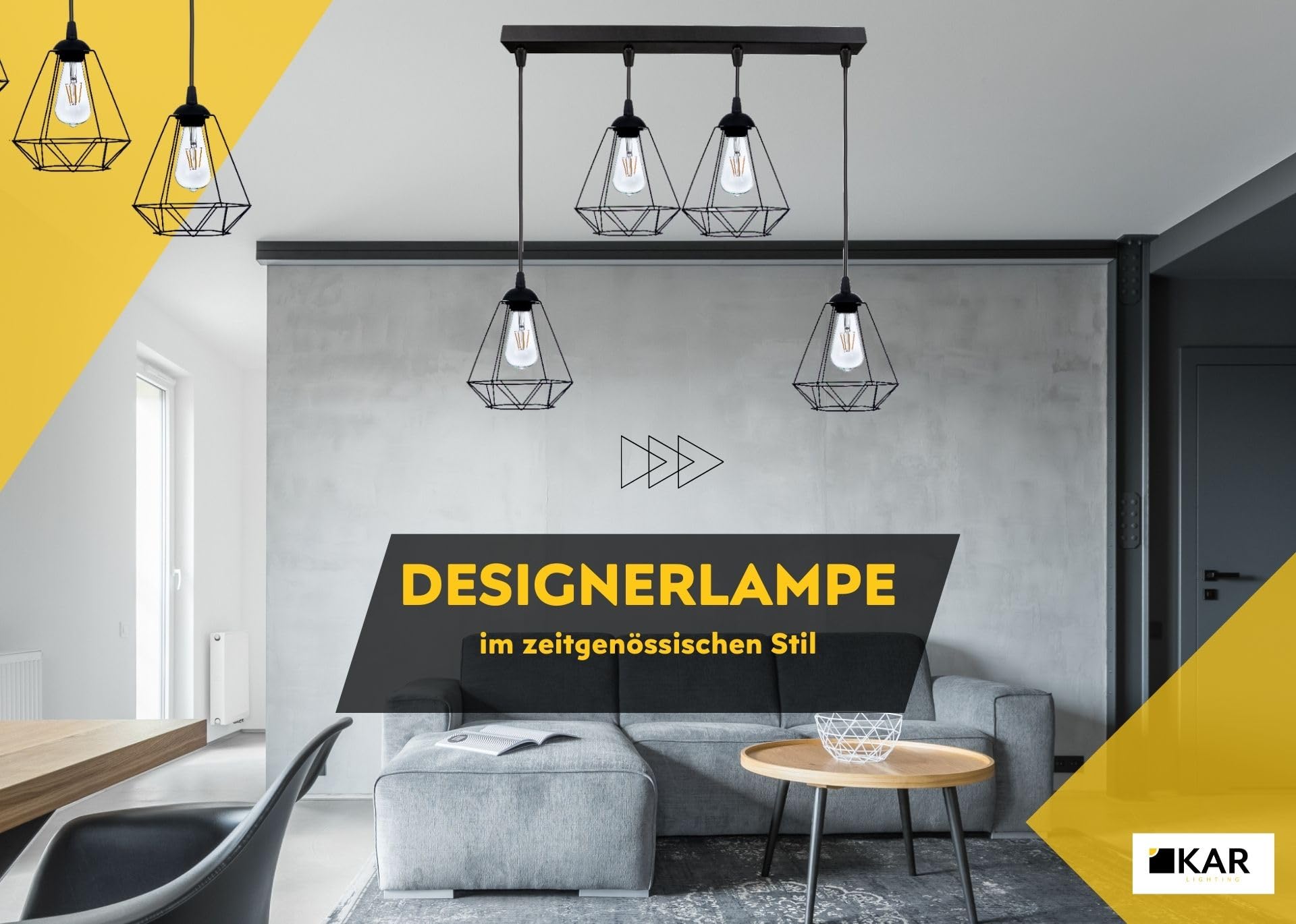 Pendellampe 4-flammig Schwarz – höhenverstellbare Loft Hängeleuchte aus Metall – E27 Hängelampe für Wohnzimmer, Esszimmer, Küche oder Büro – LED geeignet