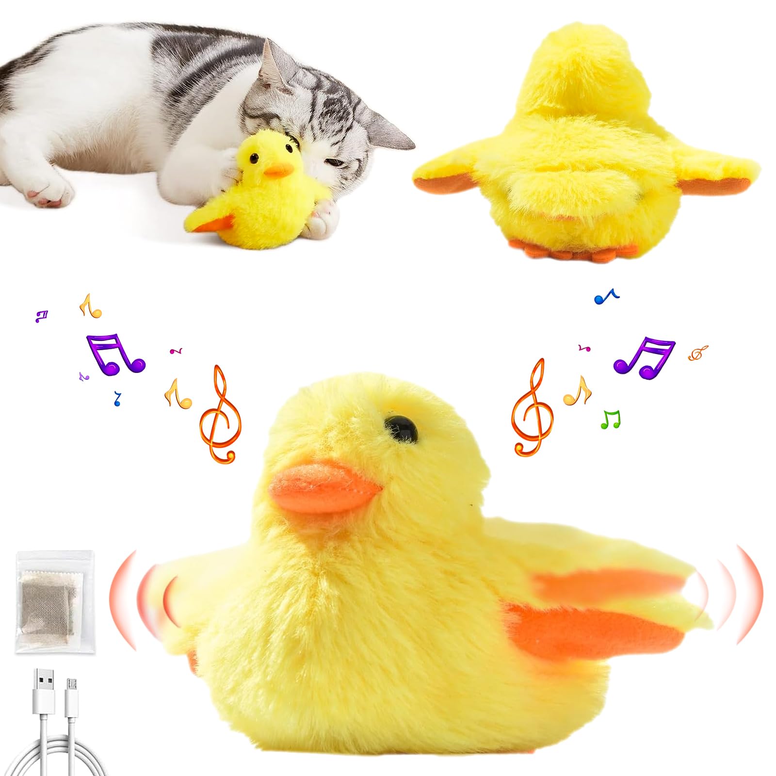 Pipihome Juguete Interactivo Gato, Juguete Gato, Juguetes de Pato Amarillo para Gatos, Juguete de Peluche Recargable para Gato, Juguetes de Ejercicio para Gato de Interior