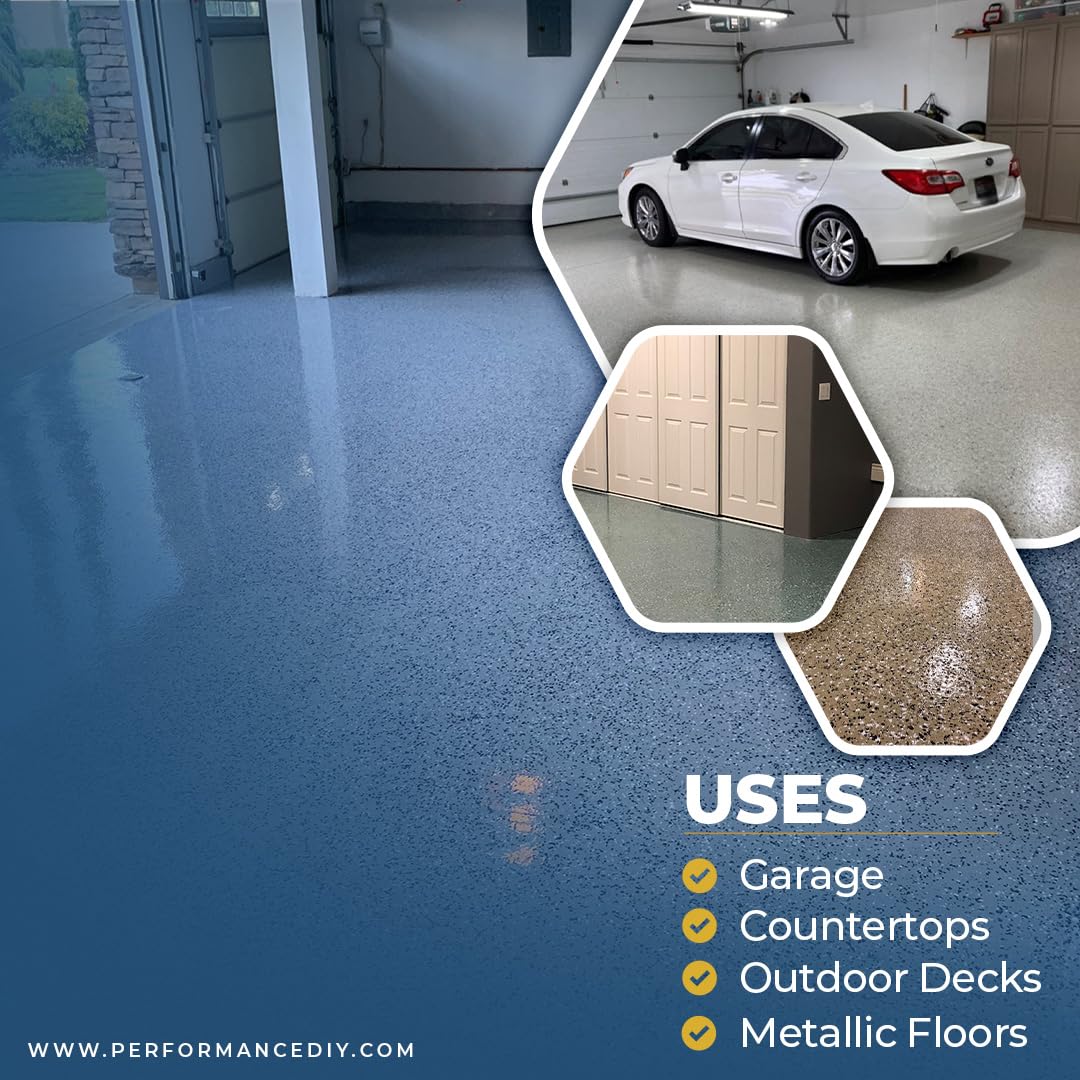 Epoxy Floor Kit with Clear Top Coat - Epoxy-Coat "Better" Half Kit Gray Base with Gray Blend Flakes- up to 250 sq.ft. at 19.4 mils - for Garage Floors, Basement Floors, Concrete, and More