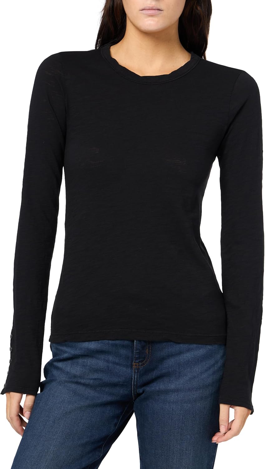 VELVET BY GRAHAM & SPENCER Women's Kelsey Velvet Originals Long Sleeve Button Cuff Tee, Black, X-Small
