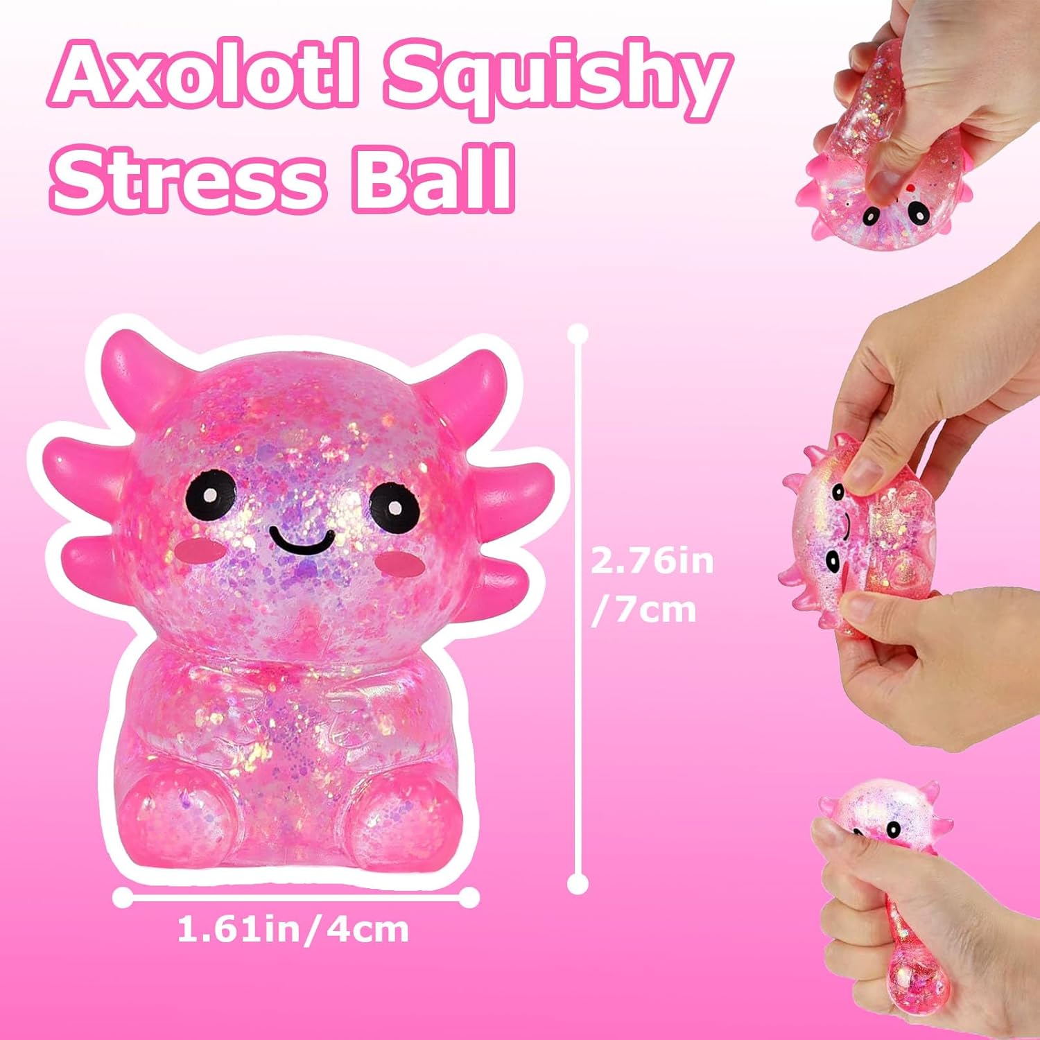 Axolotl Squishy Stress Ball, Soft TPR Slow Rebound Squeeze Ball, Cute Axolotl Fidget Ball for Stress Relief, Anxiety Sensory Gifts for Birthday, Party Favors (Pink)