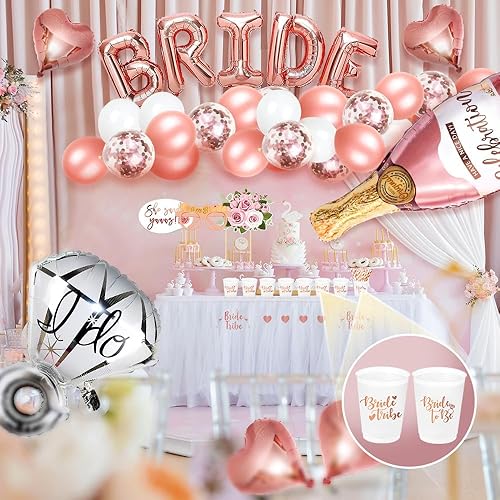 Miniatura 5 de MOVINPE Decoraciones de despedida de soltera, banda de novia, velo, tiara, accesorios de cabina de fotos, cortinas de aluminio, globo de anillo de