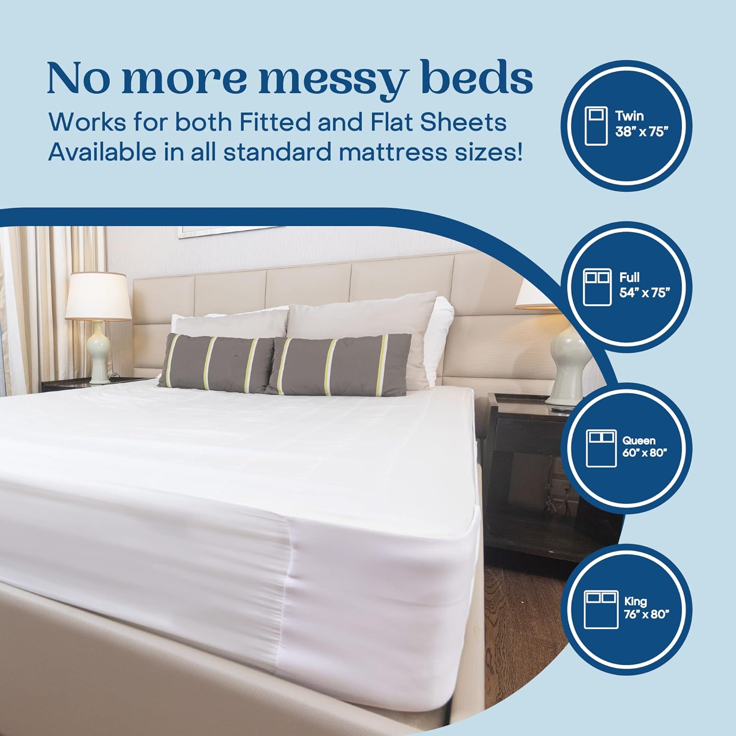 FeelAtHome Bed Sheet Holder Band - Elastic Corner Band Sheet Fastener for Queen Size Mattress - Keep Fitted and Flat Sheets in Place - Gray, Queen (60” x 80”) : Home & Kitchen