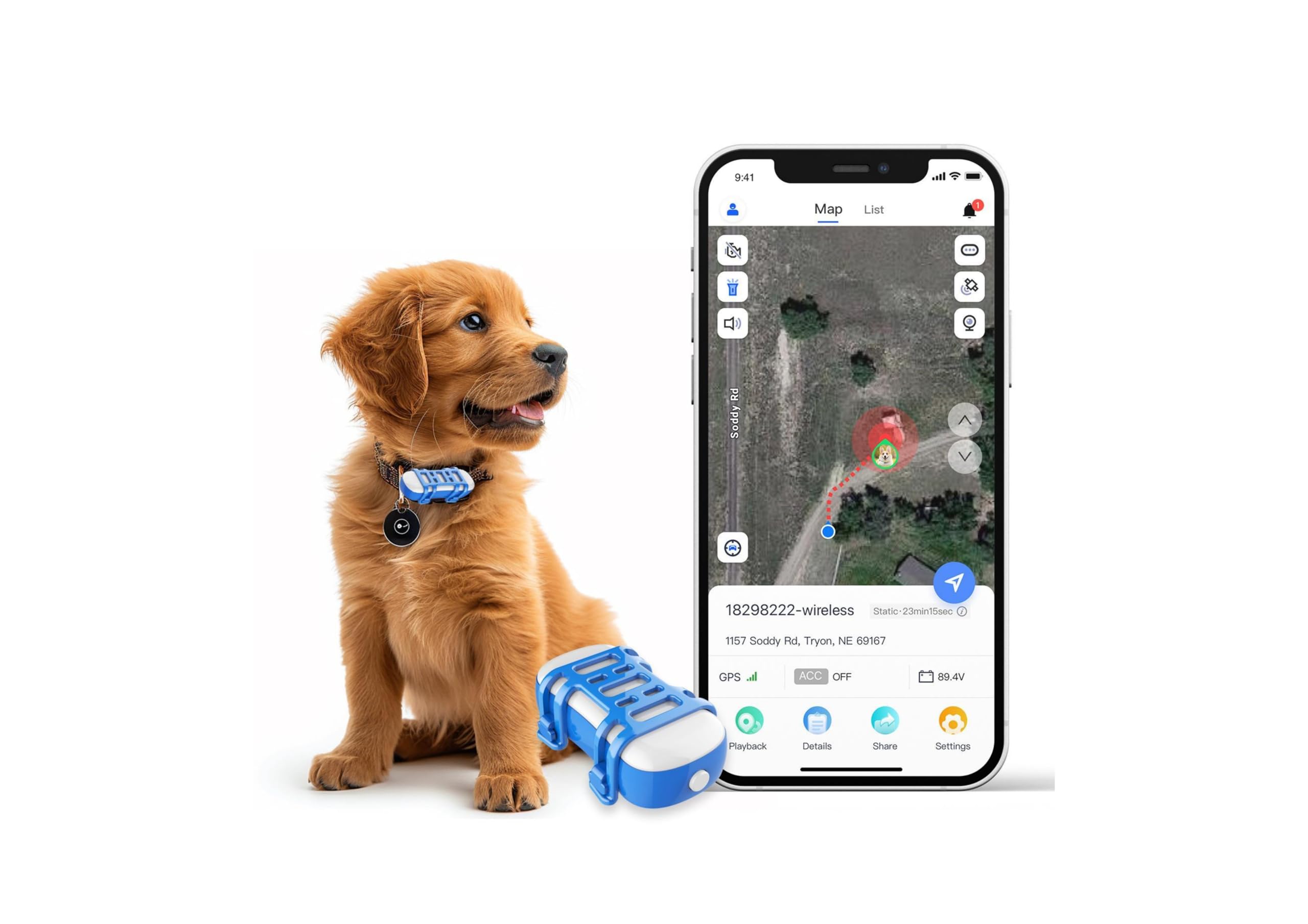 ES-GP30 GPS Perros – Localización en Tiempo Real en Todo el Mundo – Rastreador de Salud y Actividad – Alertas antifuga – Luces y Sonidos – Impermeable – Garantía de por Vida