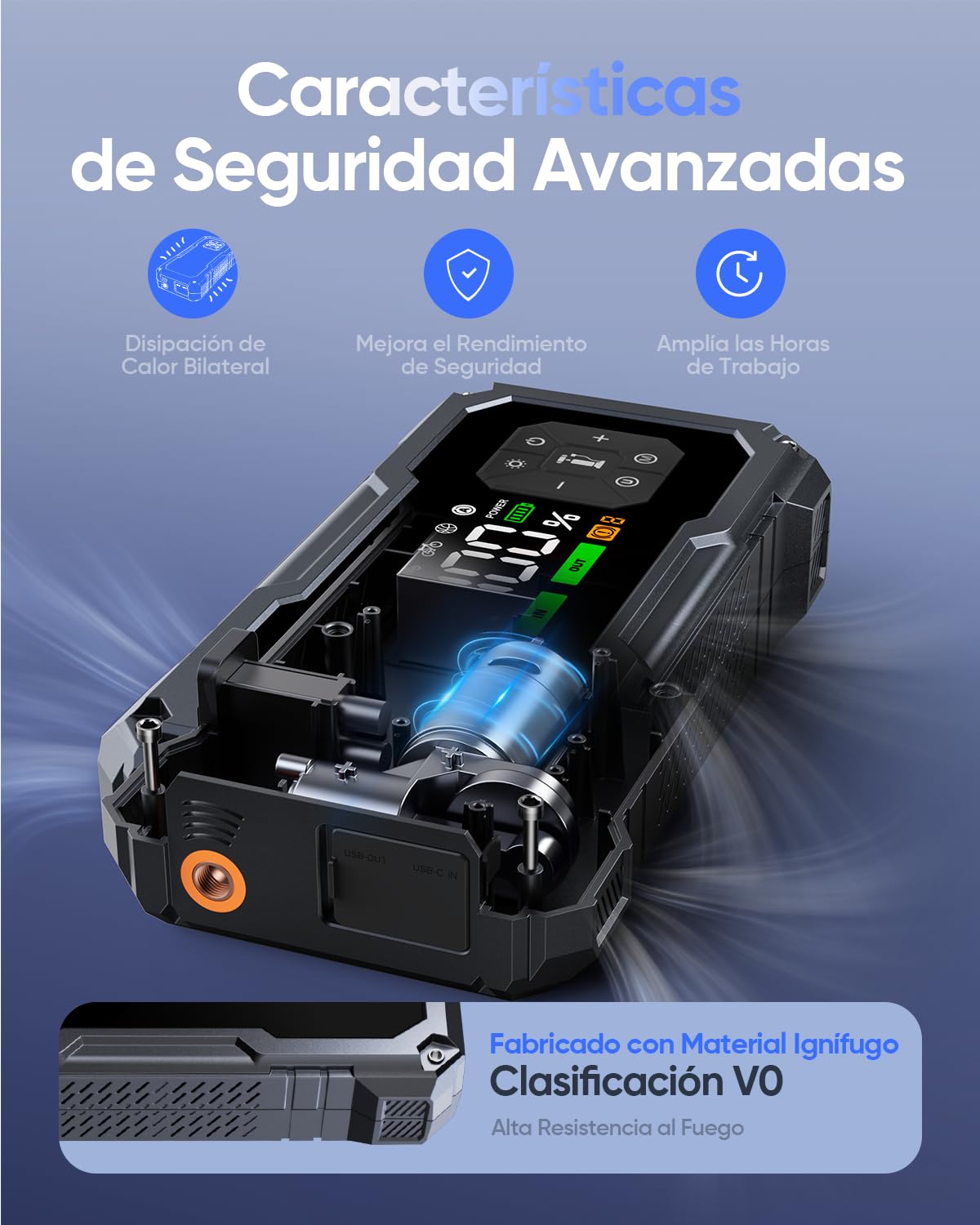 Arrancador de Baterías de Coche con Compresor de Aire 150PSI, 8500A BiuBox Arrancador de Coches Portatil (para Toda Gasolina o 9L Diesel), Booster Batería de 12V Jump Starter con Luz LED 500lm