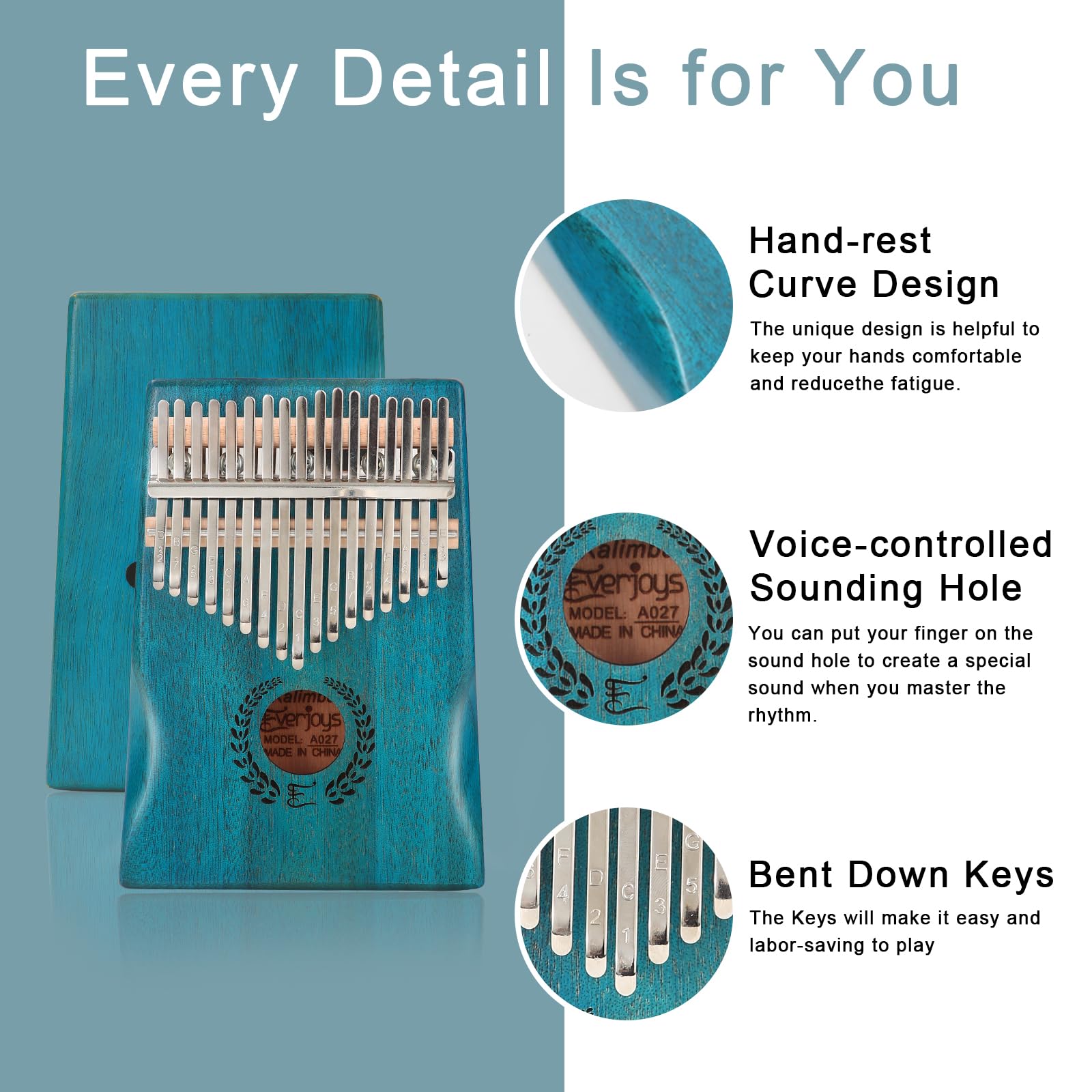 Everjoys Kalimba - Piano da pollice a 17 tasti, portatile, con custodia protettiva, libro di canzoni veloce per imparare, martello per accordare, kit tutto in uno, naturale