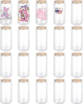 GGQ 16oz Sublimation Glass Tumbler 25 Pack, Pre-Drilled Snow Globe Cups | Double Wall Clear DIY Craft Tumblers with Bamboo Lids, Plastic Straws and Silicone Plugs for Glitter Iced,Personalized Gifts