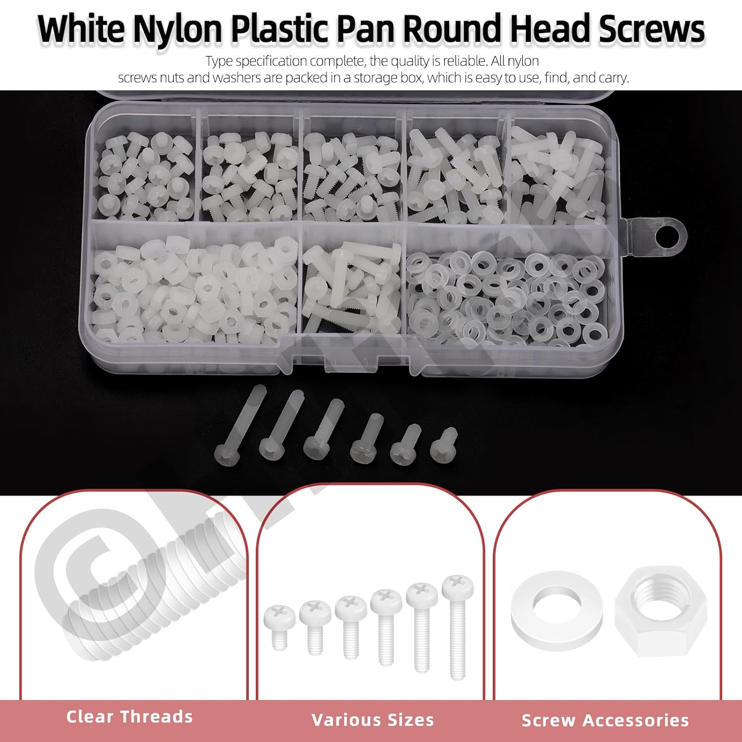 Hilitchi 330Pcs 6Sizes M3 White Nylon Hex Bolts Nylon Hexagon Socket Screw Full Thread Hex Nut Bolt Washer Assortment Kit Screw Nut Assortment for Machinery Electronics