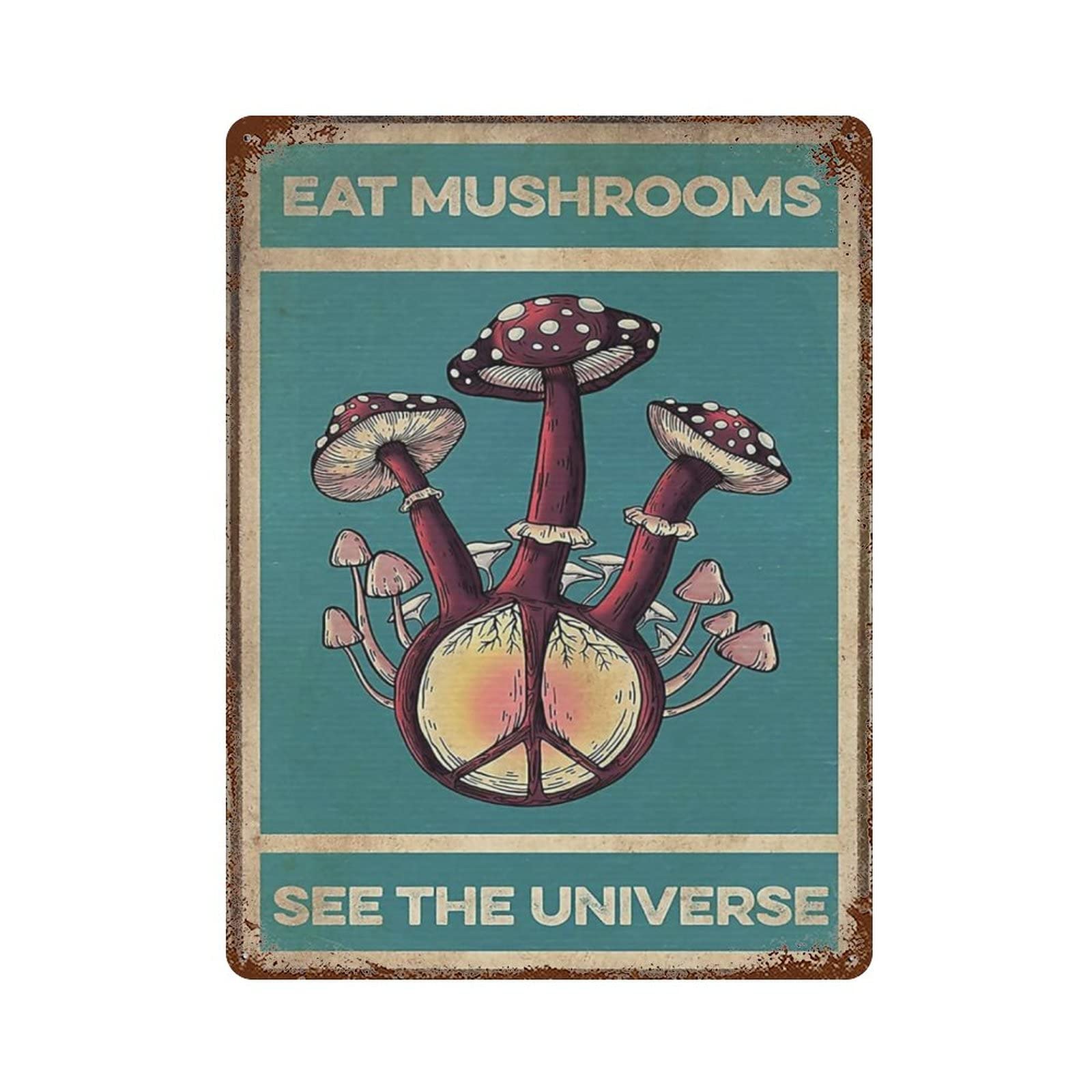 AOOEDM Eat Mushrooms Vintage Tin Sign Metal Tin Signs for Man Cave Funny Art Wall Plaque Kitchen Bar Pub Coffee Shop Wall Decor