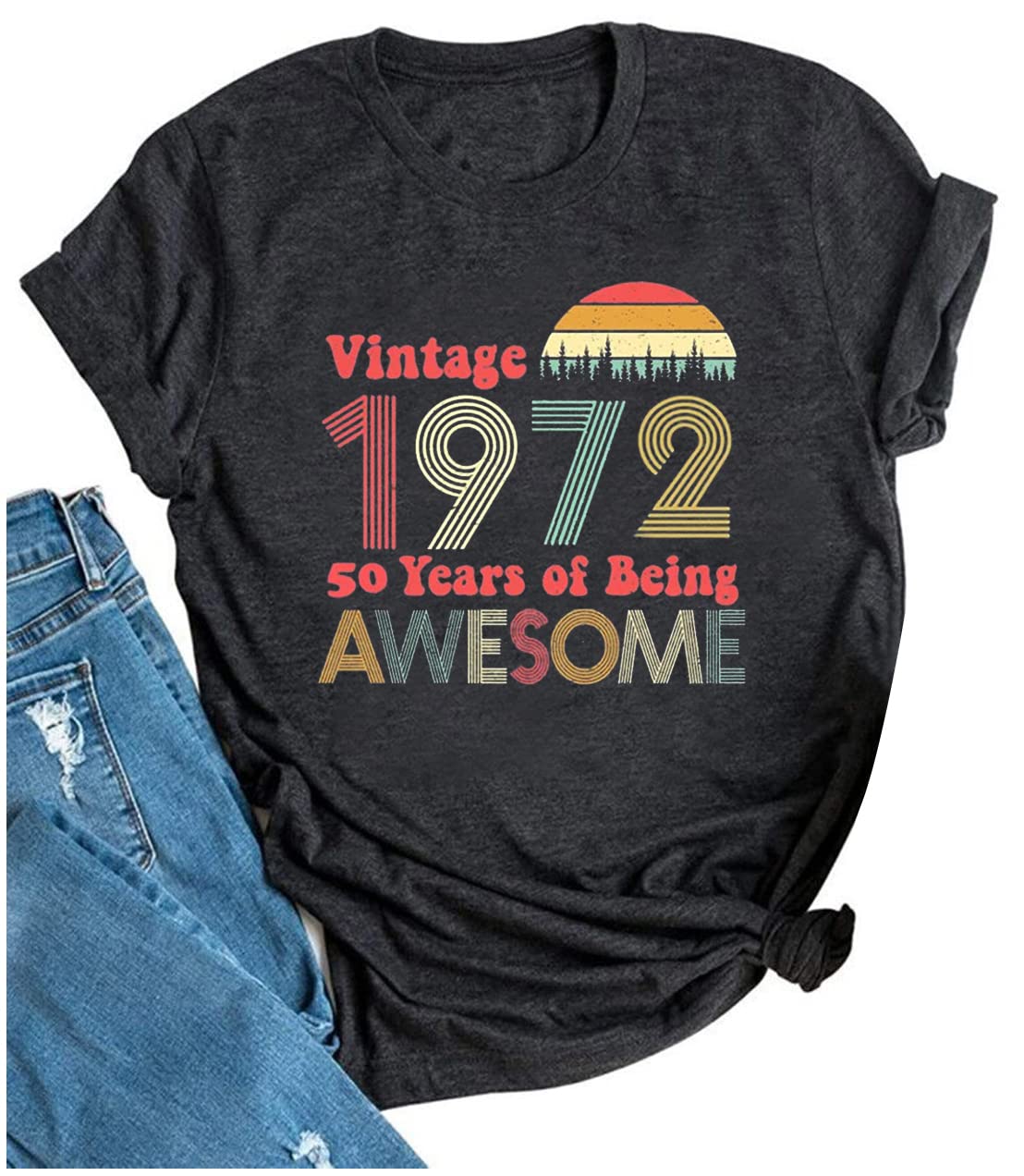 CHUNTIANRAN50th Birthday Gift T Shirts Womens Vintage 1972 Original Parts Graphic Tshirt Funny Birthday Party Short Sleeve Tee Tops