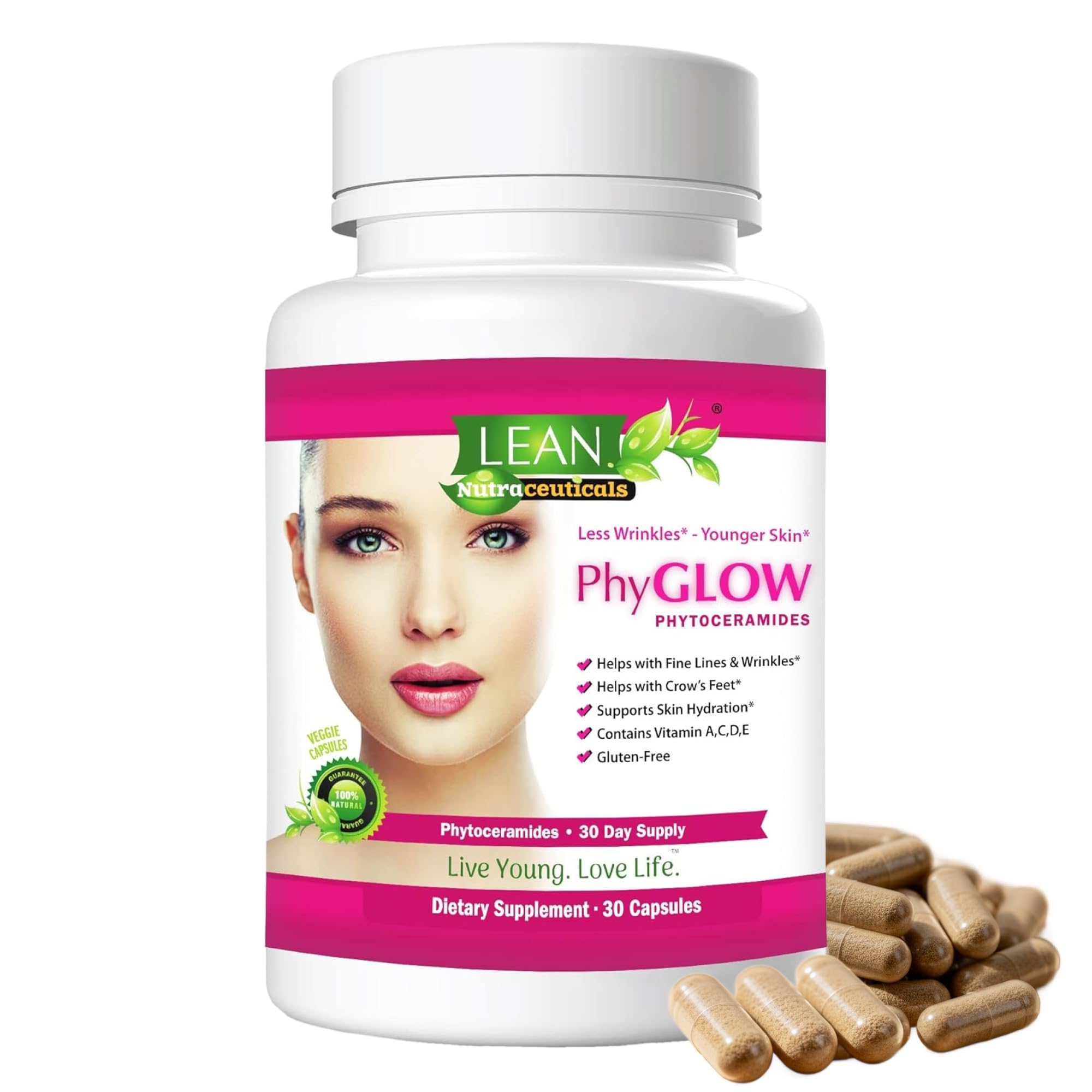 Try PhyGLOW Gluten-Free Phytoceramides 350 mg Formula Derived from Sweet Potato by LEAN Nutraceuticals Risk Free Results or Refund Skin Restoring Plant-Derived Oral Supplement - Anti-Ageing Skin Re...