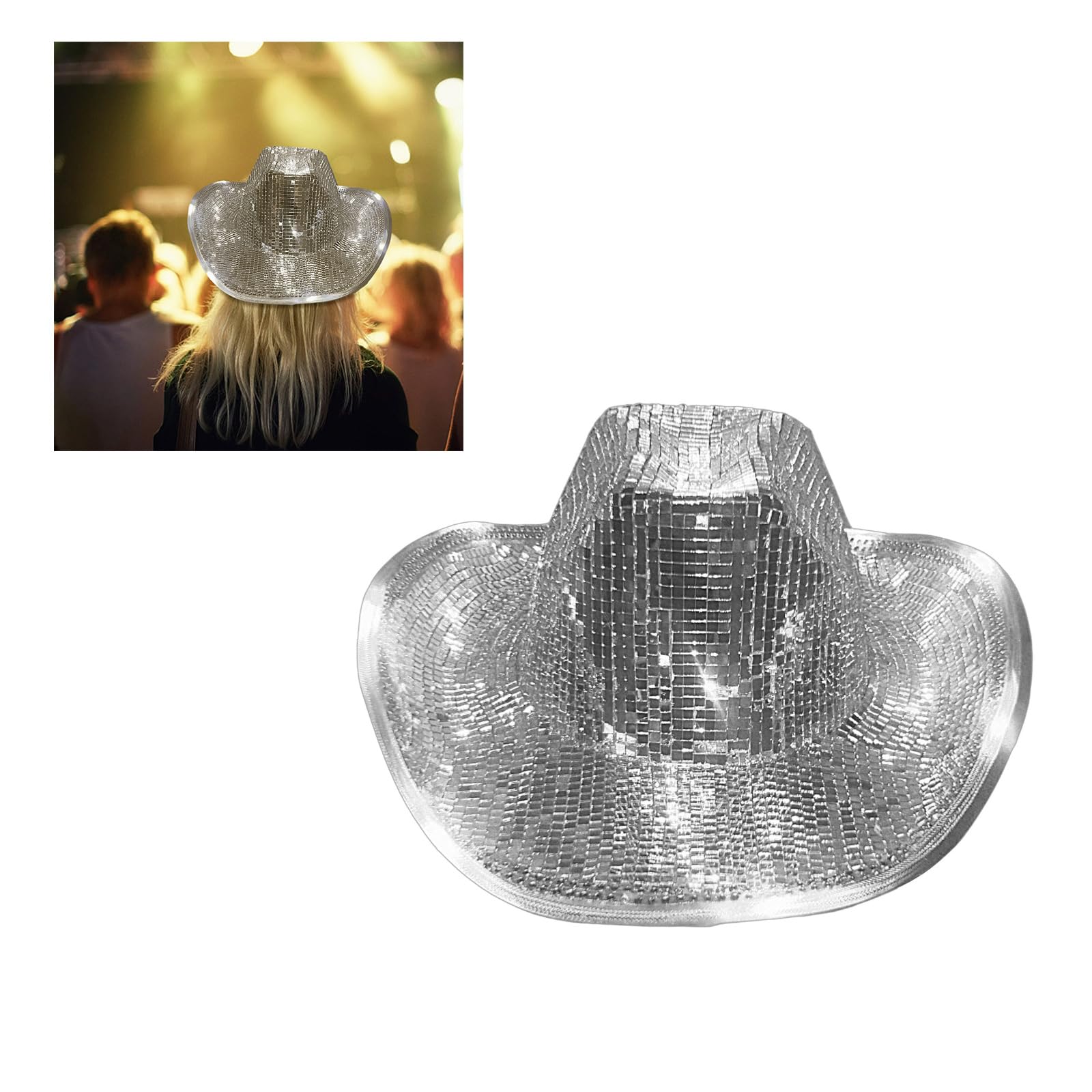 Cappello a specchio Palle da discoteca Cappello Palline glitterate Cowboy con paillettes DJ Glitter Specchio Cowboy da discoteca Stupendo