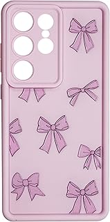 جراب من السيليكون والبولي يوريثين الحراري لحماية الكاميرا مع طباعة مبهجة ثلاثية الابعاد لموبايل سامسونج جالاكسي S25 الترا 5G (فيونكة وردية)