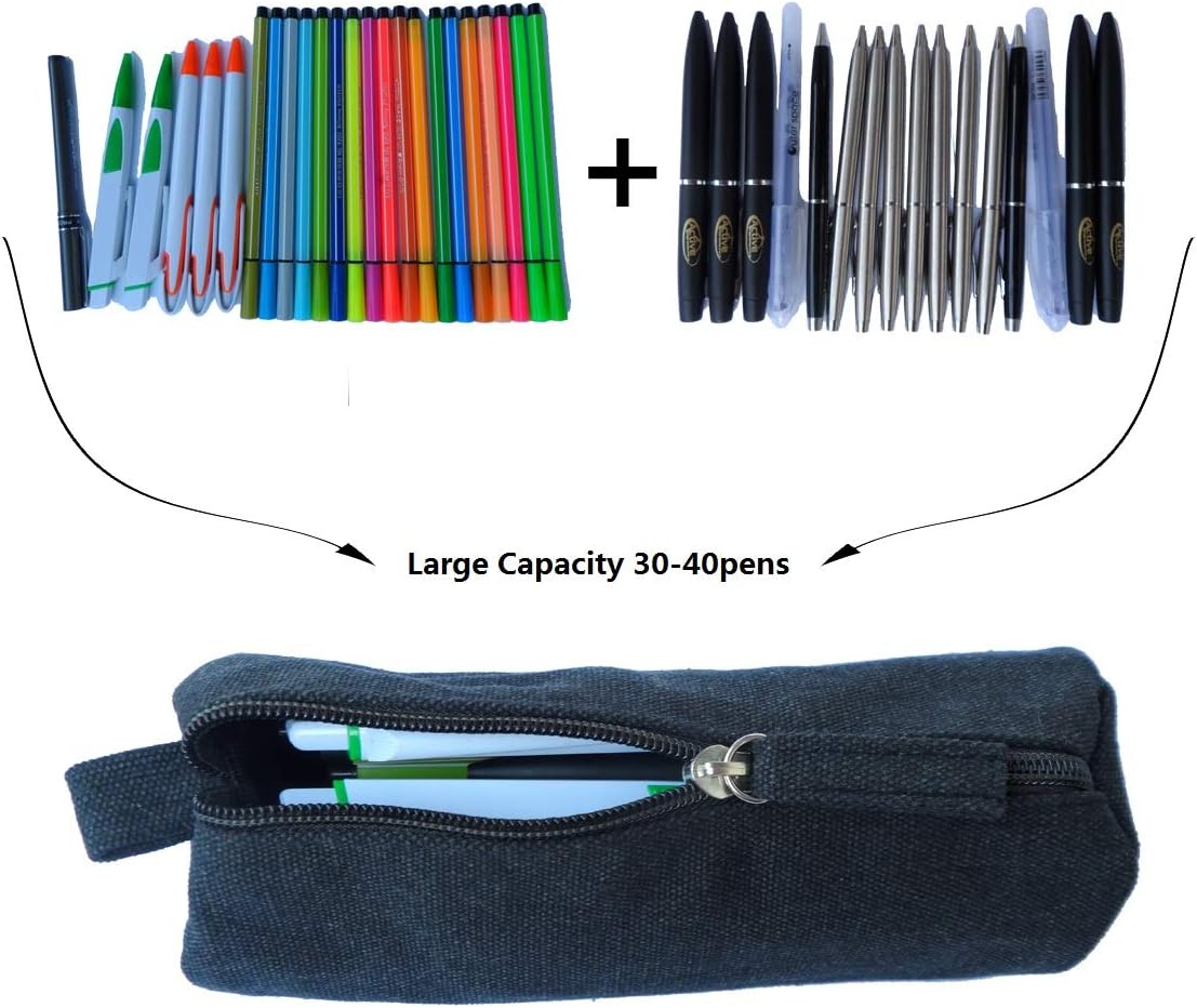Enyuwlcm Heavy Canvas Stationery Simple Small Pencil Case and Durable Black Pencil Pouch Bag with Handmade Zipper Set of 2