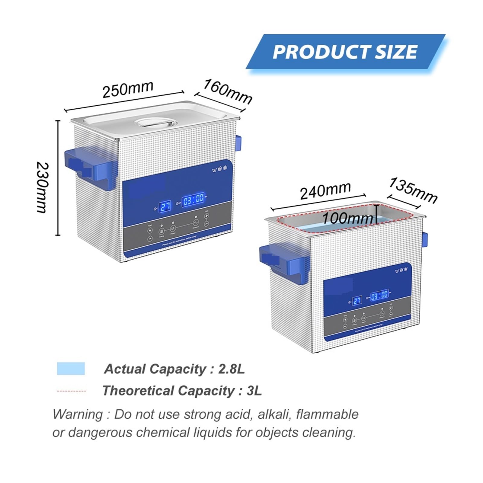 Limpiador ultrasónico, Máquina De Limpieza Ultrasónica, Cesta Baño Limpiador Desgasificador Dígitos 3L Con Temporizador Calefacción para limpiar joyas