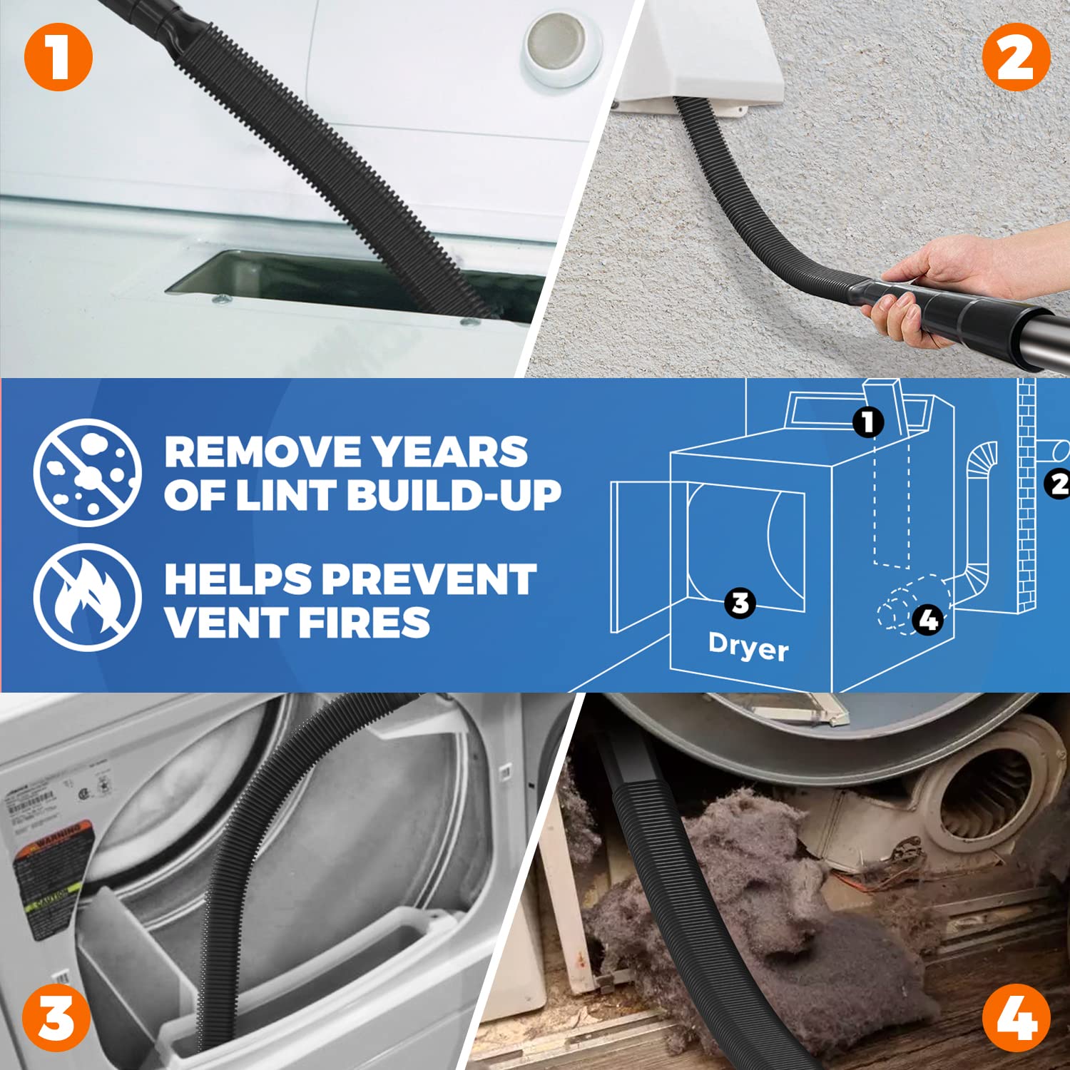 Holikme 4 Pack Dryer Cleaning Kit General Vacuum Hose Attachment