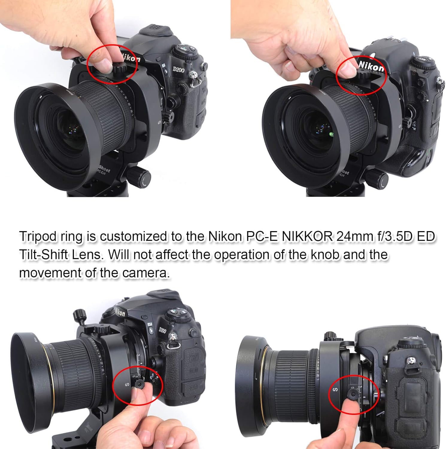 Tripod Mount Ring, Lens Collar Support Holder for Nikon PC-E Micro NIKKOR 45mm f/2.8D ED and Nikon PC-E NIKKOR 24mm f/3.5D ED Tilt-Shift Lens, Built-in 46mm Arca-Swiss Fit Quick Release Plate