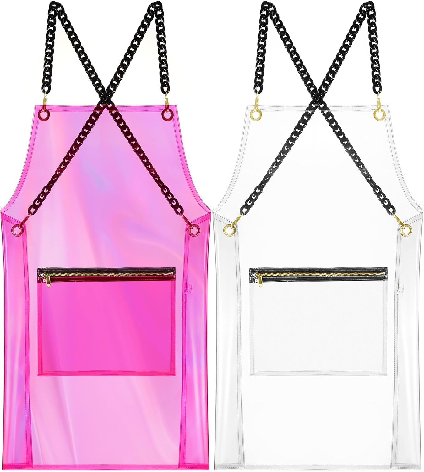 Xtinmee 2 Pcs Clear Apron Transparent for Hair Stylist Waterproof Hair Salon Work Apron with Pocket for Barber Nail