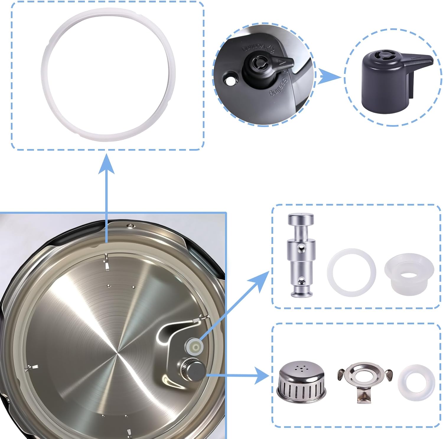 13 Pcs Sealing Ring 5, 6 Qt,For Duo Plus 6 Quart Electric Pressure Cooker Valve Replacement Parts With Include Silicone Gasket Steam Release Valve Float Valve Anti-Block Shield Condensation Collector