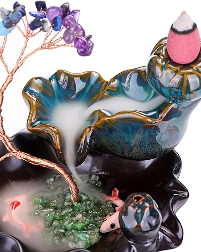 Miniatura 6 de Jovivi Quemador de incienso de reflujo de cerámica, cascada de incienso, 7 piedras de chakras, cristal curativo, árbol de dinero, soporte de