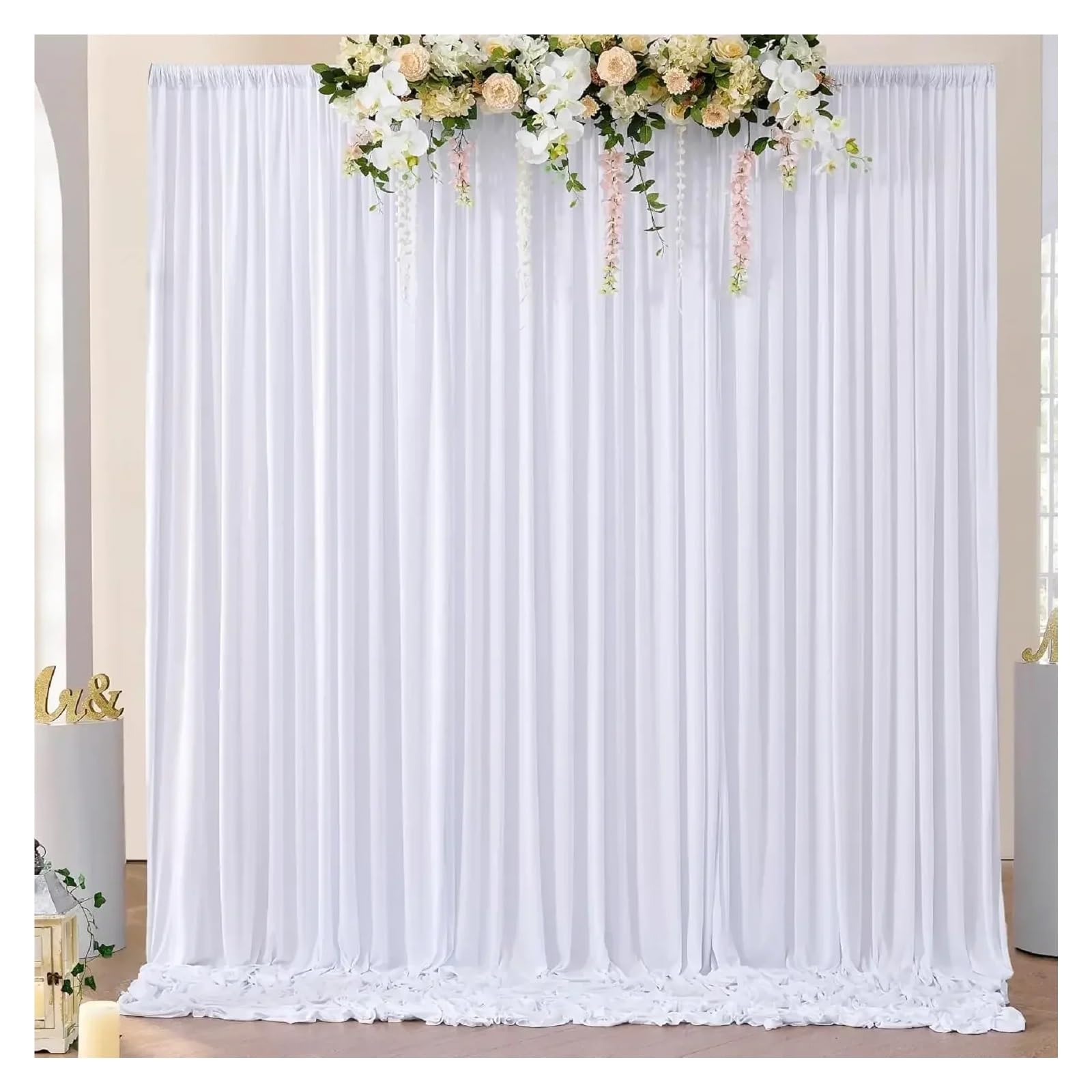 Party Deko 2PCS Hintergrund Vorhang for Party Hochzeit Falten Kostenloser Foto Vorhänge Hintergrund Vorhänge Stoff Dekoration for Party Jäten(White,2PCS 150x245cm)