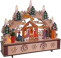 Vista 6 de Kurt S. Adler Belén de madera iluminado con pilas de 11 pulgadas con velas