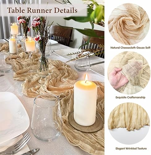 Miniatura 3 de Camino de mesa de 10 pies, camino de mesa de gasa de BGHEOUYV de 35 x 120 pulgadas, camino de mesa rústico de gasa para decoración de despedida de