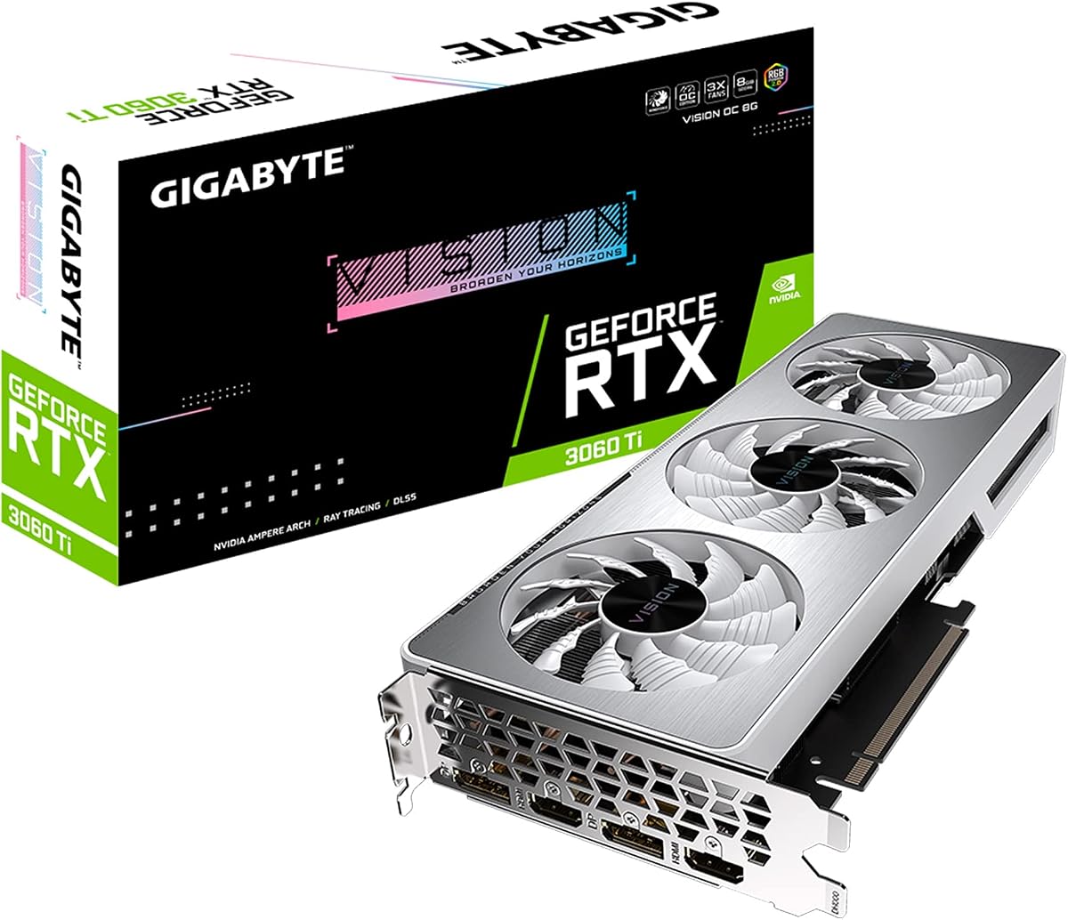 GeForce RTX 3060 Ti Vision OC 8G (REV2.0) Graphics Card, WINDFORCE 3X Cooling System, LHR, 8GB 256-bit GDDR6, GV-N306TVISION OC-8GD REV2.0 Video Card
