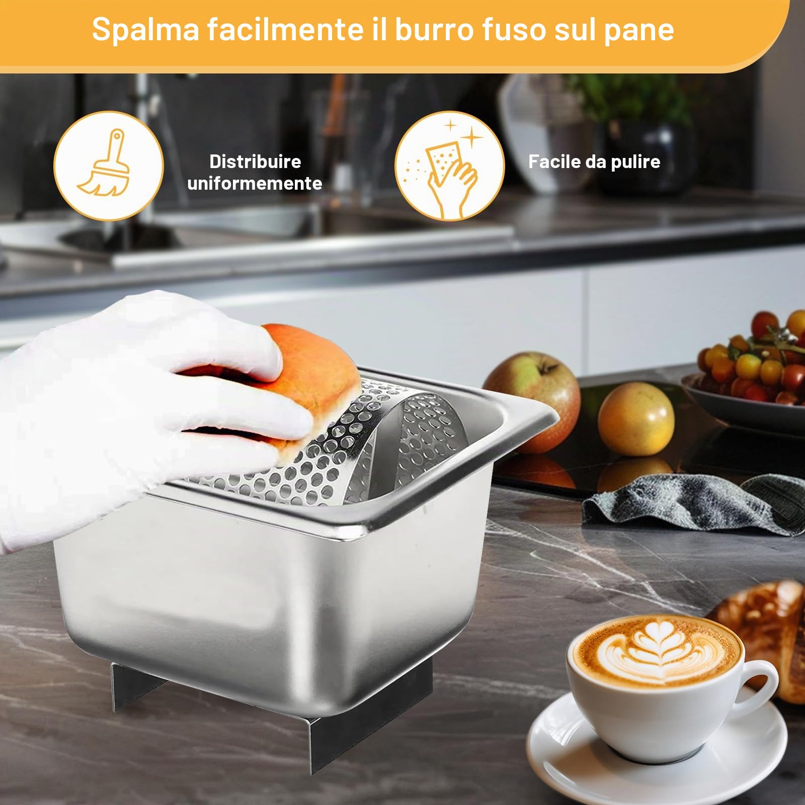 Rullo spalmaburro in acciaio inox con supporto, strumento rotante | Per spalmare il burro, dispenser a ruota efficiente e riutilizzabile per la cucina di casa