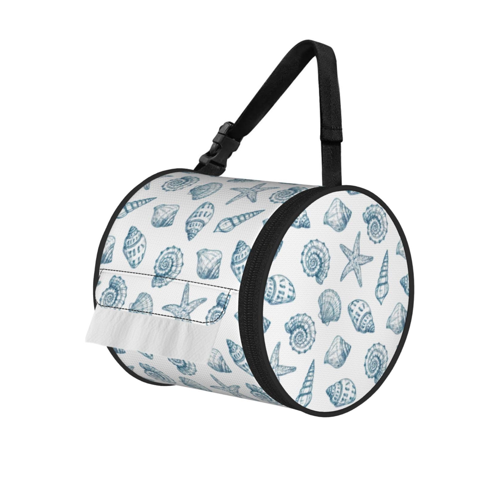 Starfish Shell Print Round Tissue Dispenser Bag With Carry Strap, Portable Roll Holder For Car Travel Home