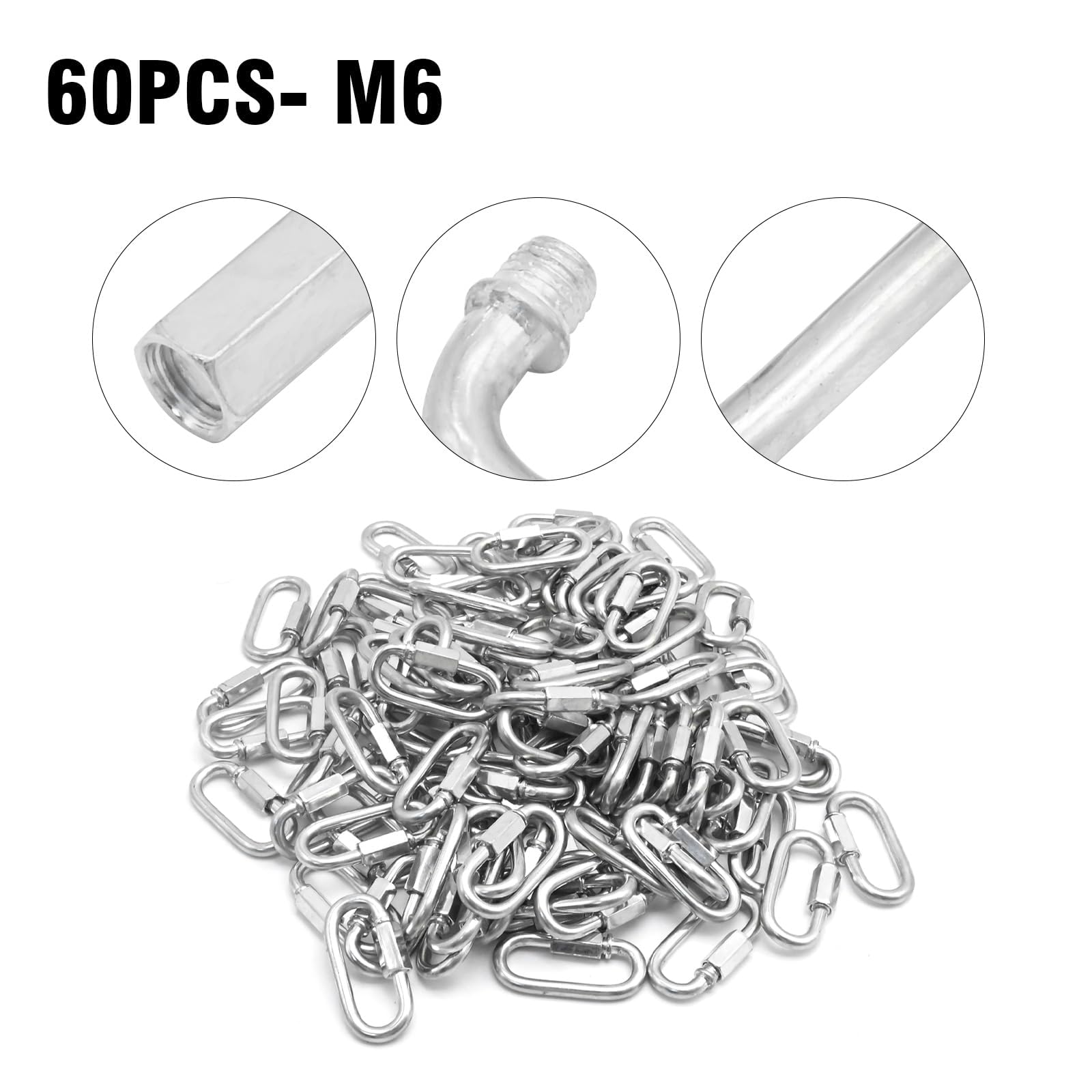 EATAKWARD Moschettone resistente con collegamento rapido a catena, diametro 1/4", collegamento rapido, filettatura zincata, moschettone di bloccaggio a forma di D, per catena di sicurezza, campeggio