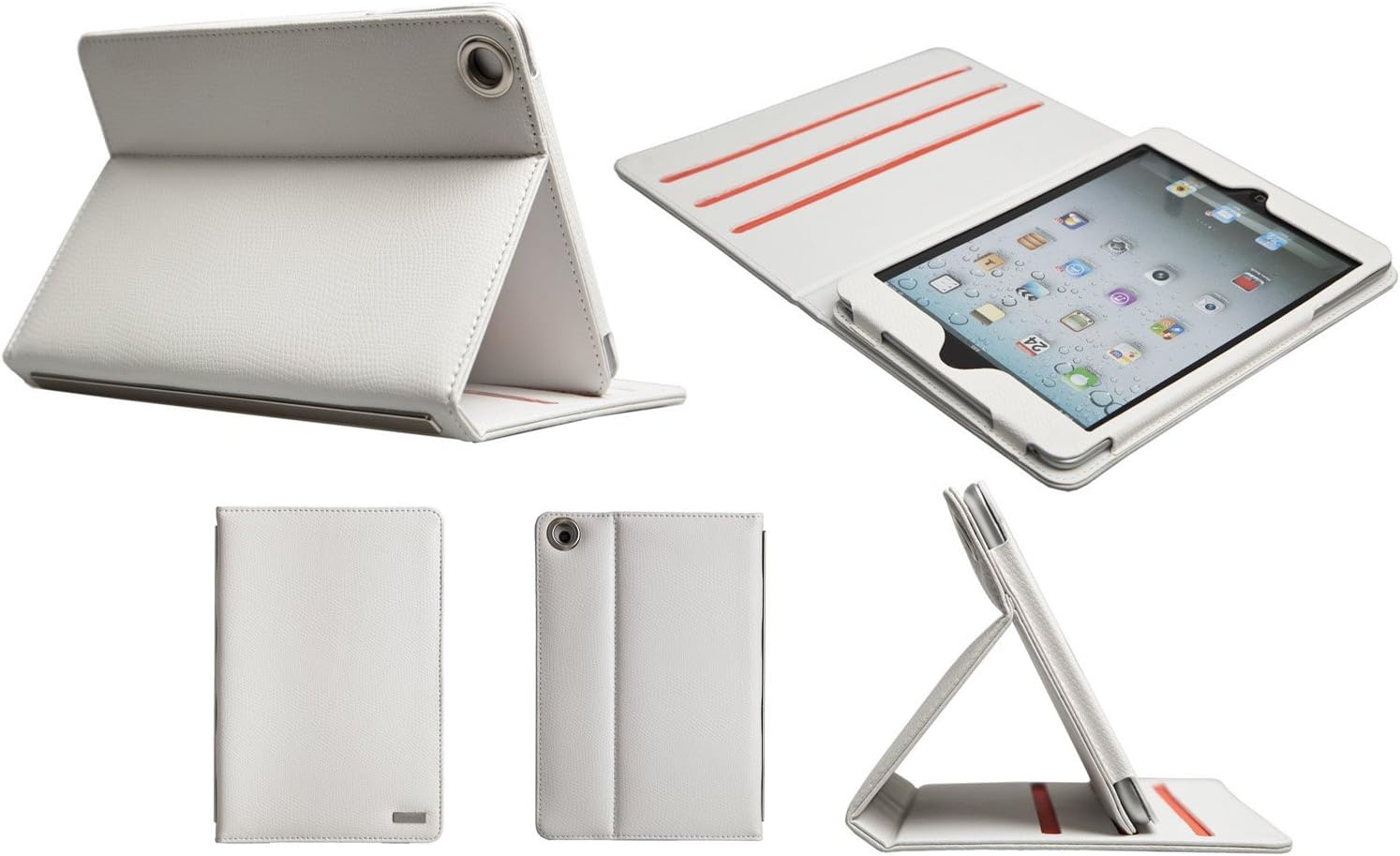 iPad Mini 3 & 2 & 1 Case Cover, QQ-Techยฎ 100% Genuine Leather Folio Case Cover with Built-in Stand for iPad Mini 3rd Generation (2014) / New iPad Mini Retina Display / iPad Mini - Smart Cover Wake Sleep - White
