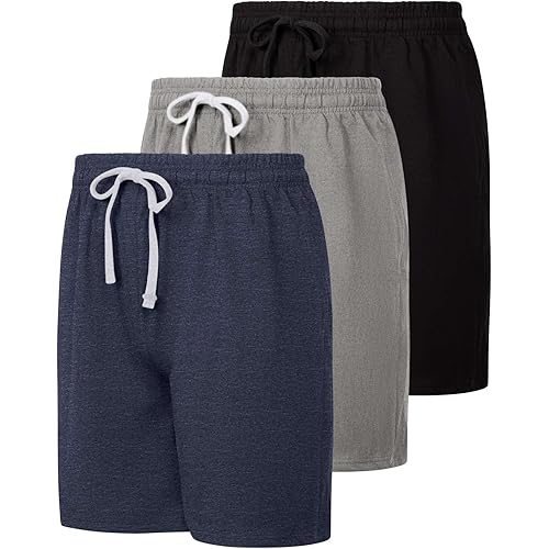 Real Essentials 3 Pack: Men's Cotton 9" French Terry Casual Lounge Sweat Shorts with Pockets (Available in Big & Tall)