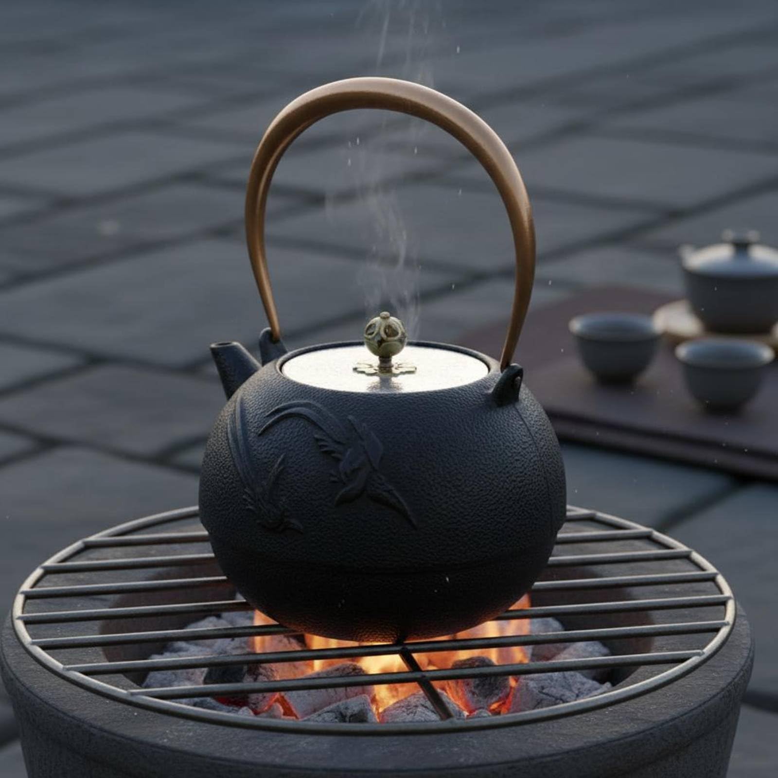 rockible Tetera de Hierro Fundido Tetera Japonesa, color to 2, Tetera De Hierro Fundido Con Tapa De Cobre Y Asa, Con Horquilla Y Posavasos