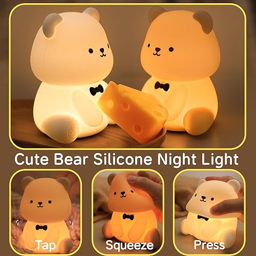 Miniatura 3 de Linda luz nocturna de oso, luz nocturna para niños y niñas, luz de silicona recargable por USB, luz de animales de silicona recargable por USB,