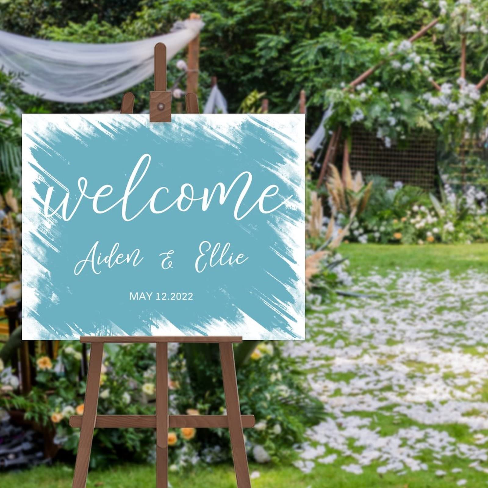Witamy nowoczesny znak kaligrafii dostosowany znak powitalny na ślub dostosowany do Twoich imion i dat 'Welcome to Our Wedding Sign' / recepcja znak 45 x 61 cm