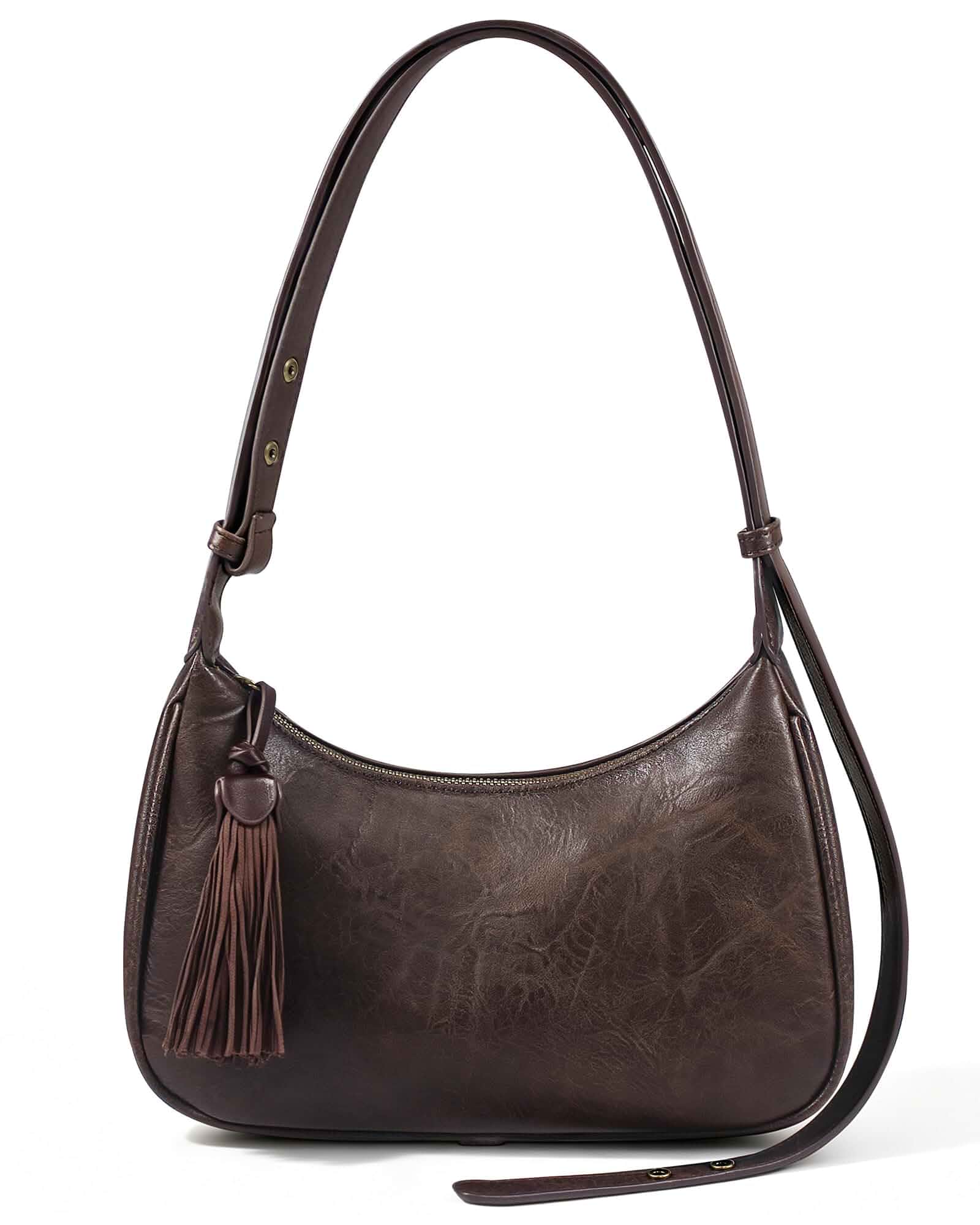 MOETYANG Shoulder Bag for Women Retro Hobo Handbags, Vintage Floral Embossed Vegan Leather Crossbody Purse with Tassel Zipper