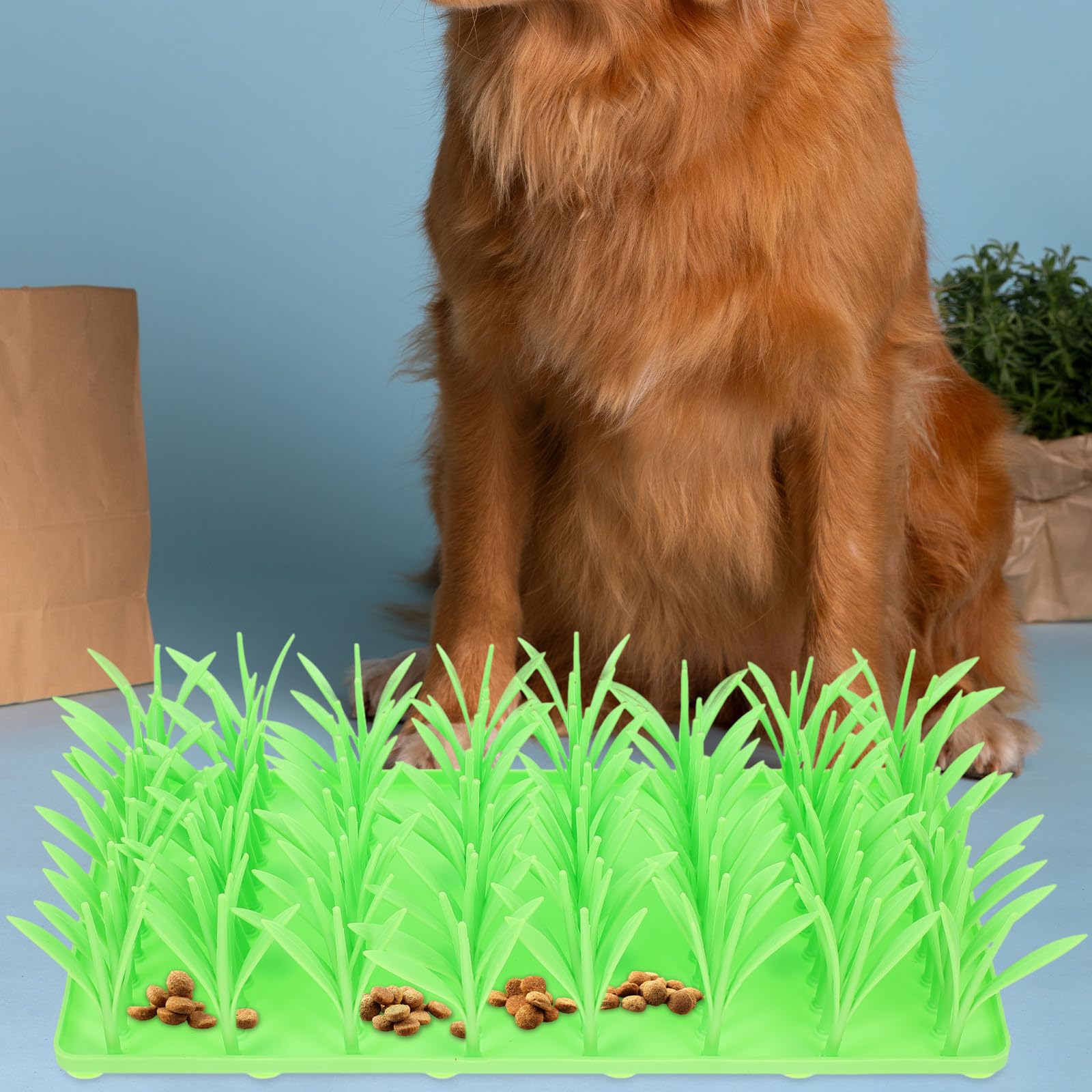 Silikon Grasmatte Slow Feeding Interaktive Futtermatte für Katzen und Hunde rutschfest Hellgrün