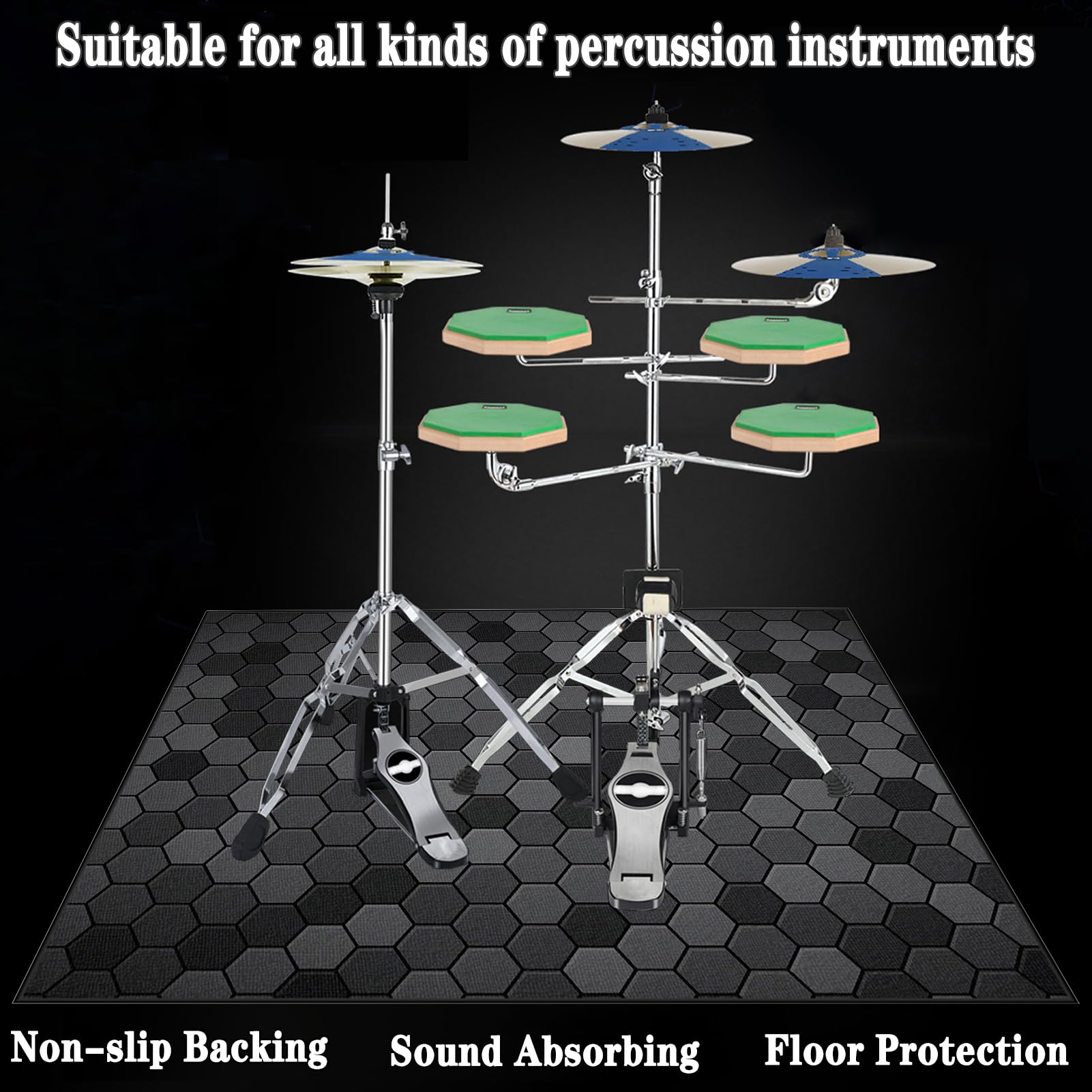 Alfombra para Bateria Electronica, Alfombra para Bateria Acustica, Alfombras de Batería Acústico, 200 x 160 cm Alfombras Acusticas, Alfombrillas de Tambor Insonorizada Antideslizantes