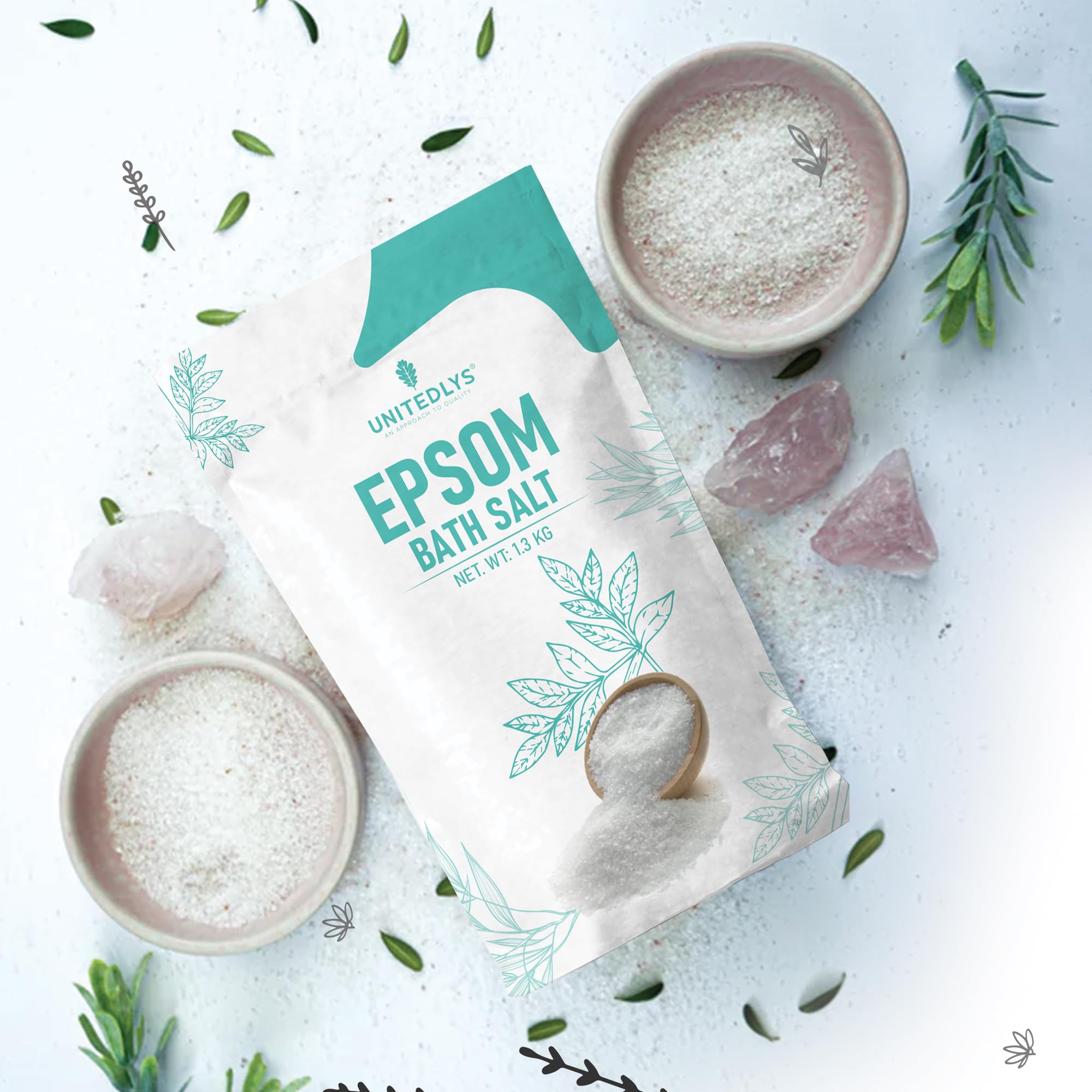 Unitedlys Epsom Bath Salt for Pain Relief Crystal 1.3Kg | 100% Pure Epsom Salt for Bath, Detox & Relaxation | Reduces Soreness Swelling & Stress | Epsom Salt for Foot Soaks & Full-Body Baths (1.3 KG) - Image 7 thumbnail