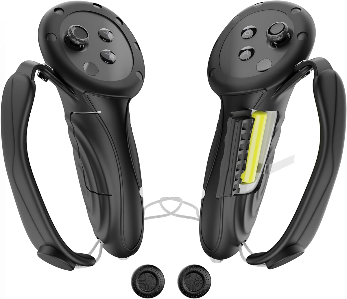 APEXINNO Extended Handle Controller Grips Cover for Quest 3S/Meta Quest 3 VR Accessories, Controller Protector Cover Skin with Adjustable Hand Straps, Battery Opening Design for Oculus Quest 3/3S