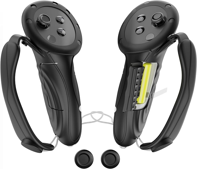 APEXINNO Extended Handle Controller Grips Cover for Quest 3S/Meta Quest 3 VR Accessories, Controller Protector Cover Skin with Adjustable Hand Straps, Battery Opening Design for Oculus Quest 3/3S